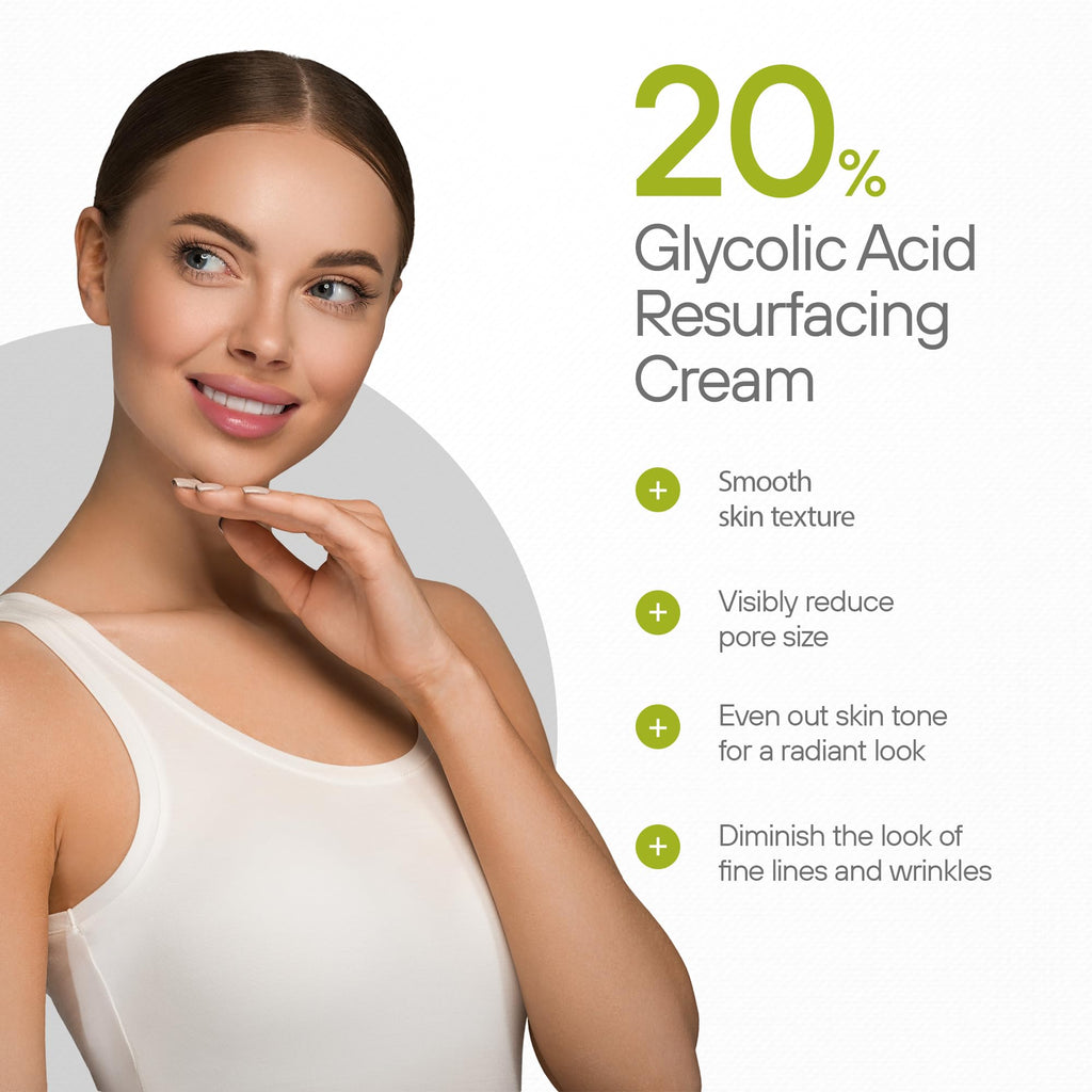 NUVODERMA Glycolic Acid Resurfacing Cream – 20% Glycolic, Vitamins A/C/E – Hydrating Anti-Wrinkle Moisturizer – 2 oz