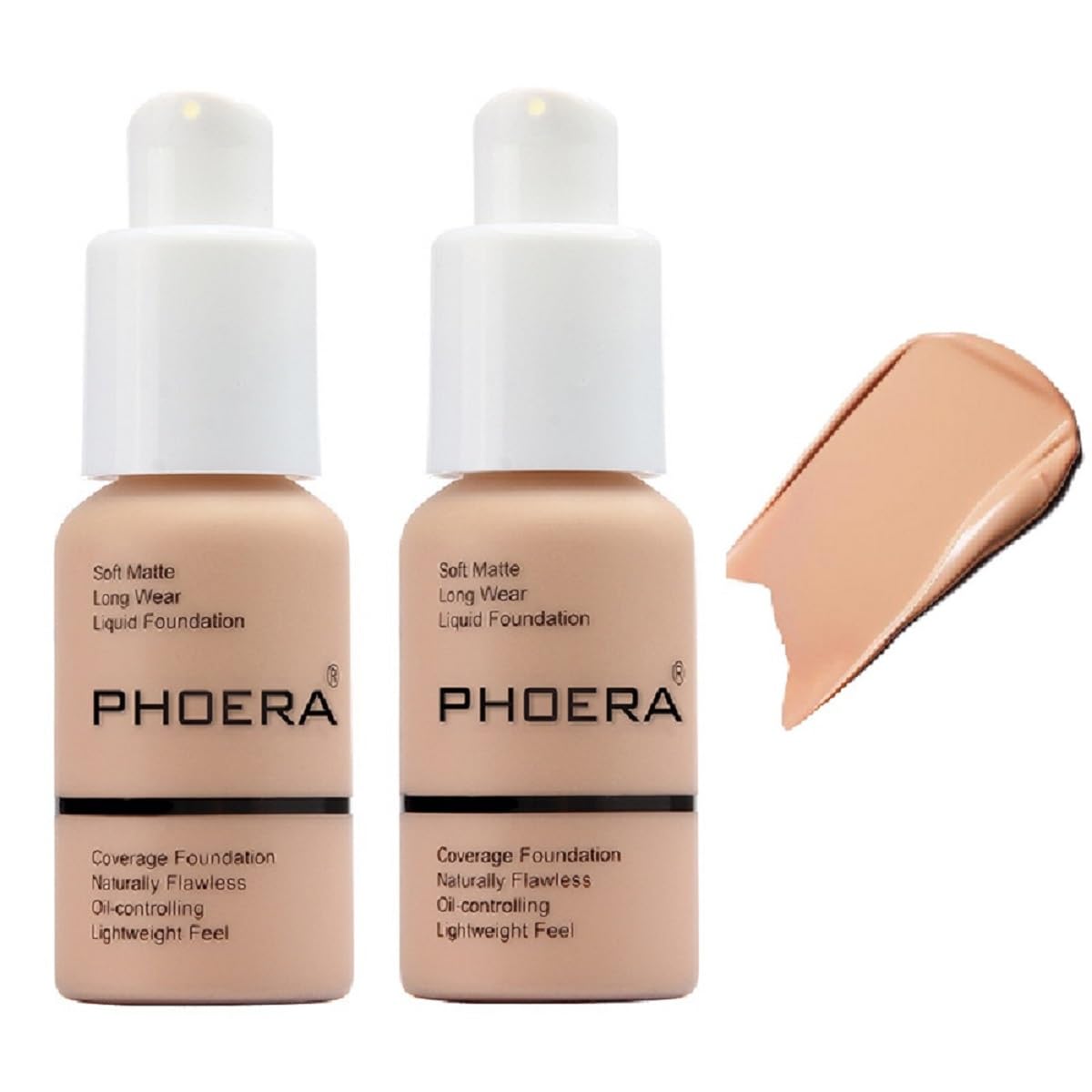 nvyue 2-Pack PHOERA Foundation 103 Warm Peach – Full Coverage Liquid Foundation (30ml x2)