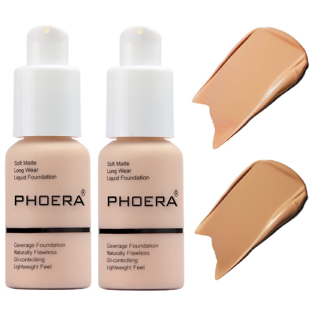 nvyue PHOERA Foundation 2-Pack: Matte Oil-Control, Waterproof Long-Wear Liquid Foundation in Buff Beige & Sand