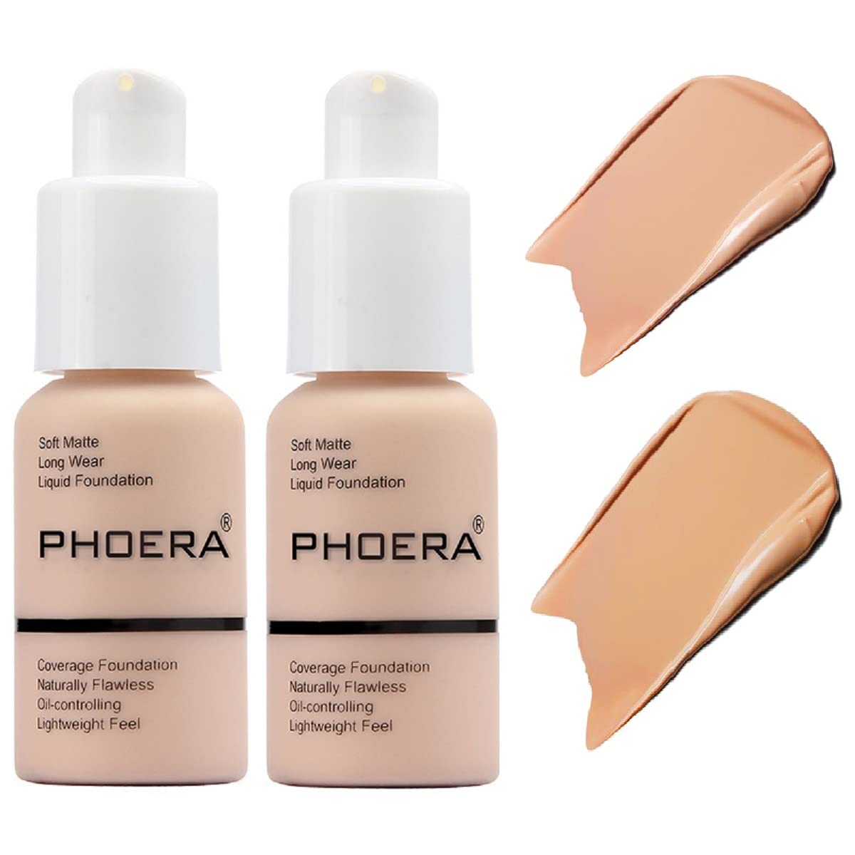 Nvyue PHOERA Foundation 2 Pack – Matte, Oil-Control, Waterproof Liquid Foundation in 103 Warm Peach + 104 Buff Beige