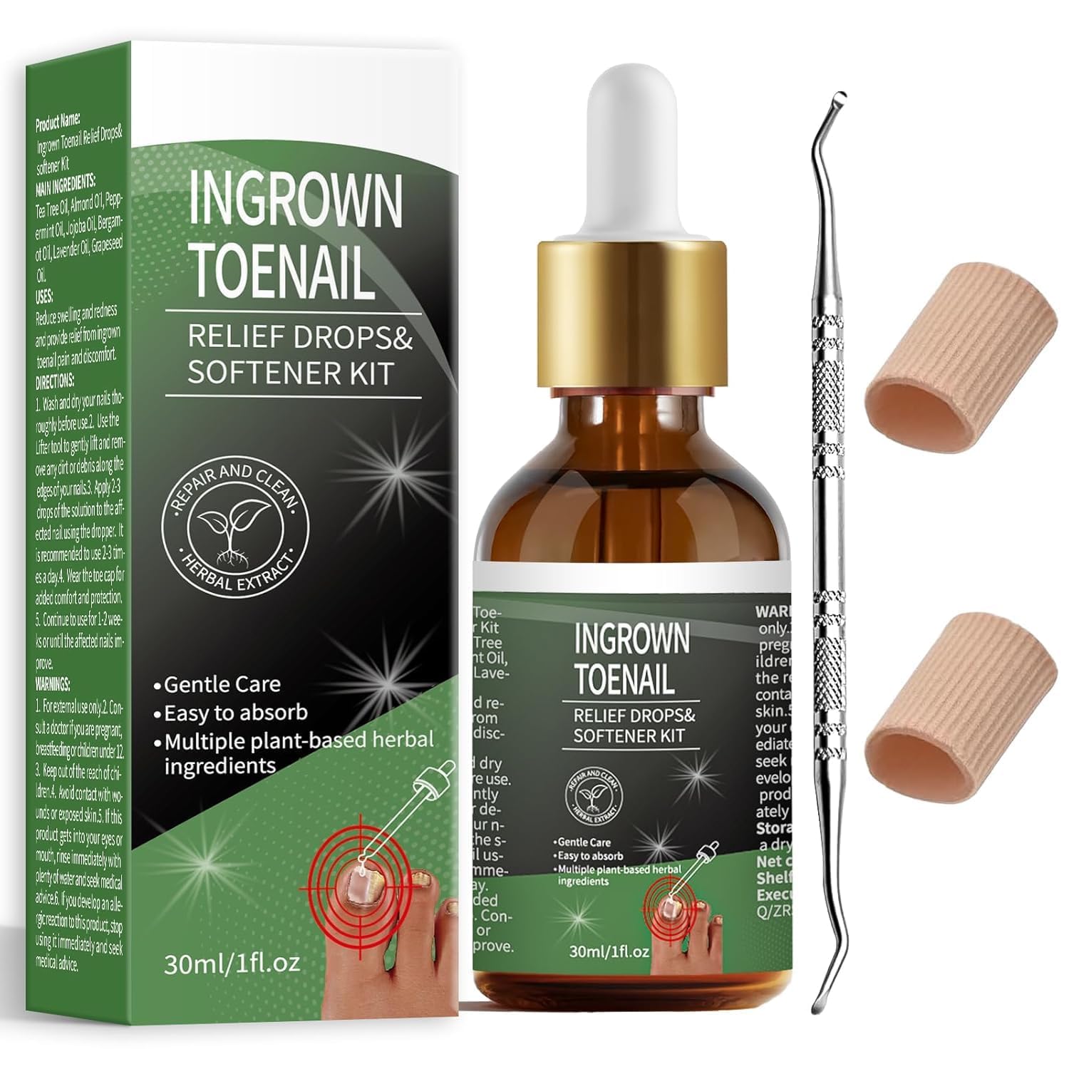 NWAKRD Ingrown Toenail Treatment Kit – 30ml Softening & Conditioning with Silicone Gel Toe Caps