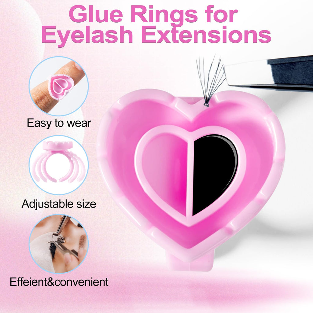 NXJ INFILILA Glue Rings for Eyelash Extensions – 300Pcs Disposable Heart-Shaped Cups