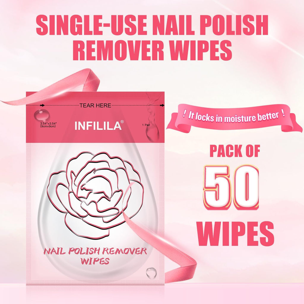 NXJ INFILILA Nail Polish Remover Pads – Jumbo 50-Piece Quick, Travel-Friendly Wipes for Home or Salon