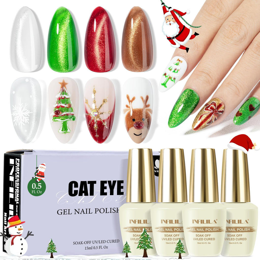 NXJ INFILILA Cat Eye Gel Nail Polish Set — 4 Colors, 15ml, Magnetic DIY Manicure