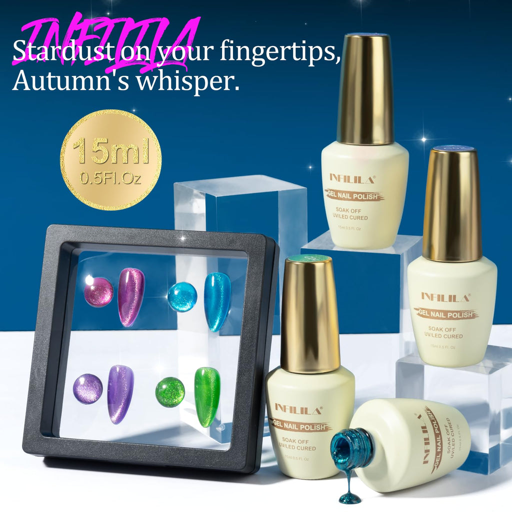 NXJ INFILILA Cat Eye Gel Nail Polish Set – 4 Magnetic Colors (15ml) LED/UV Ready