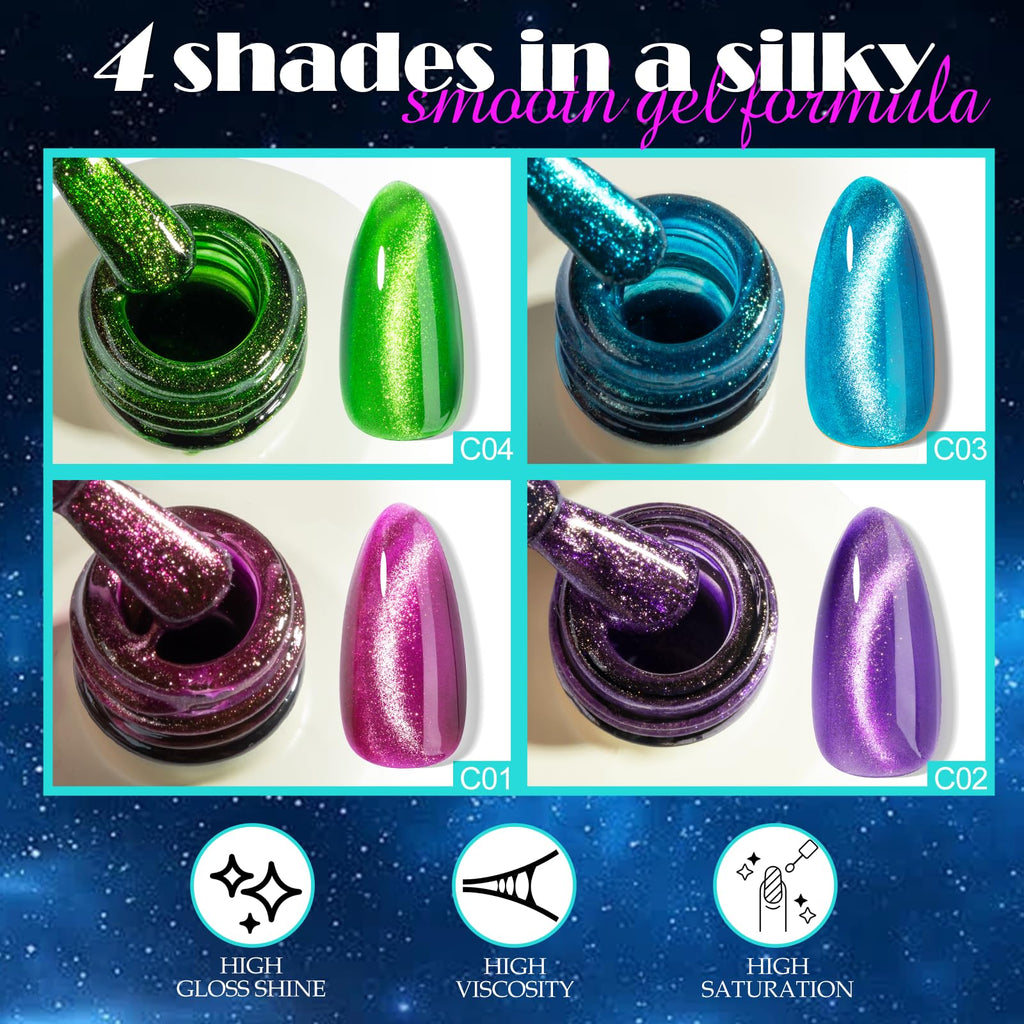 NXJ INFILILA Cat Eye Gel Nail Polish Set – 4 Magnetic Colors (15ml) LED/UV Ready