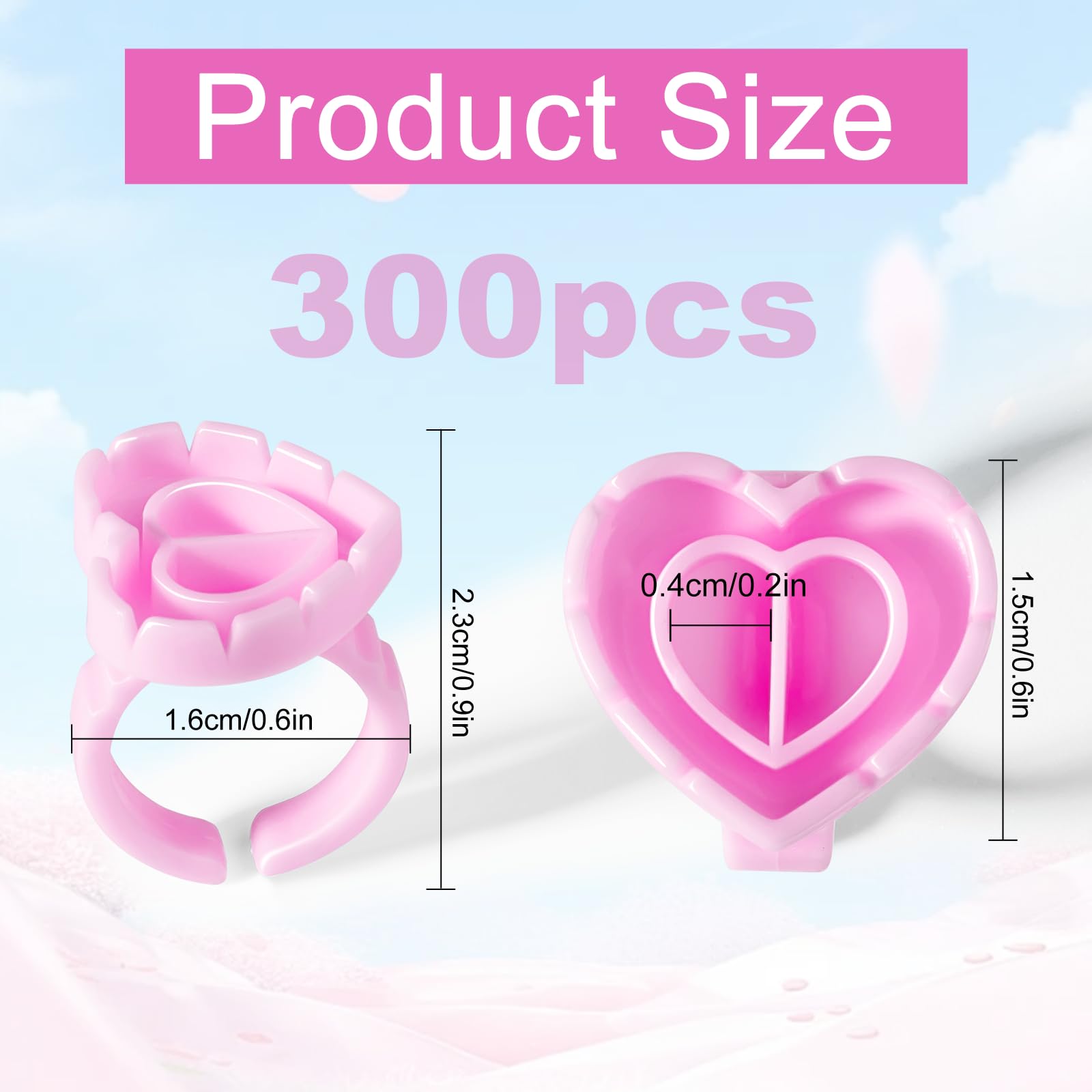 NXJ INFILILA Glue Rings for Eyelash Extensions – 300Pcs Disposable Heart-Shaped Cups