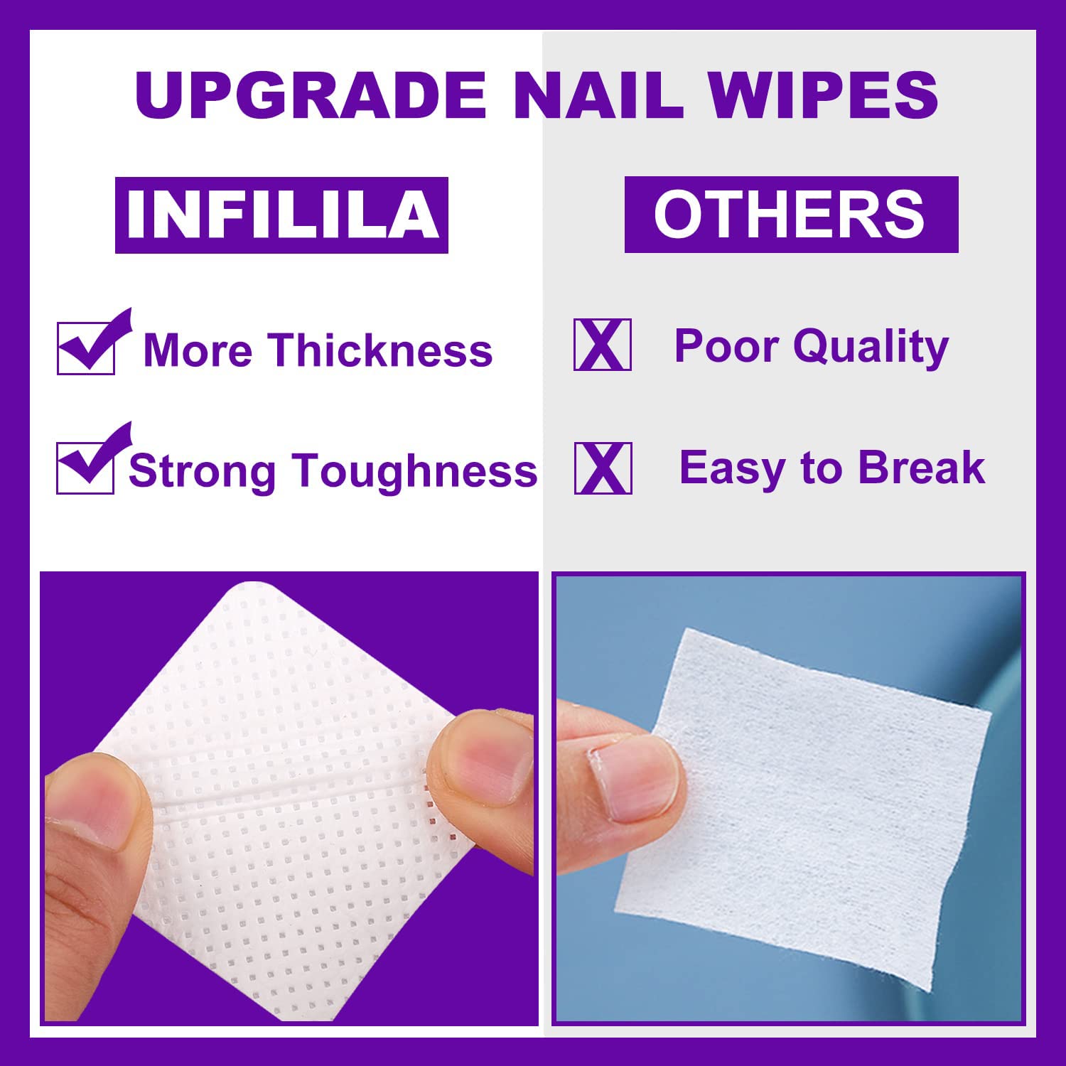 NXJ INFILILA Lint Free Nail Wipes – 1000 Pcs Non-Woven Nail Prep