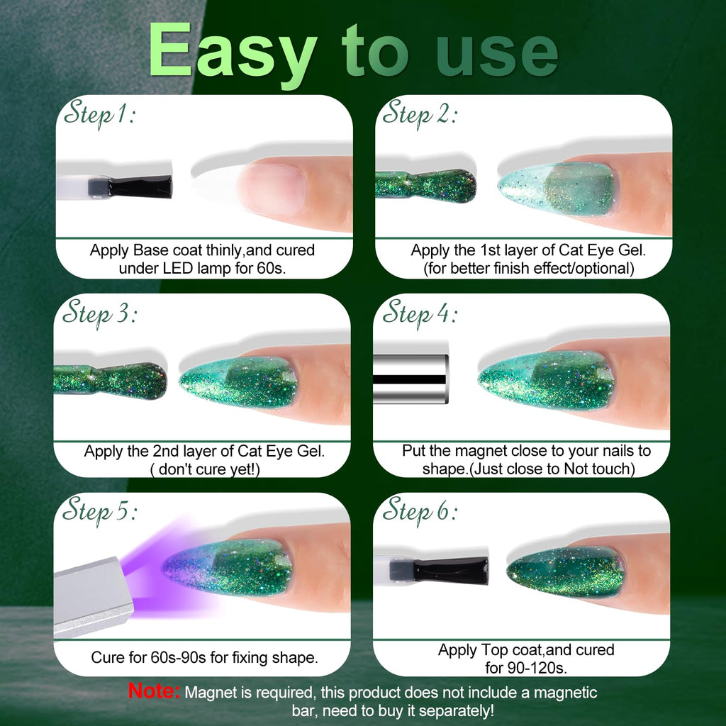 NXJ INFILILA Green Cat Eye Gel Nail Polish 15ml – Olive Green Magnetic Glitter Gel