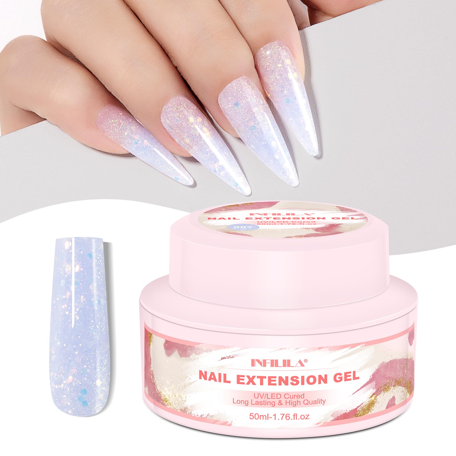 NXJ INFILILA Glitter Poly Nail Gel – Baby Blue Builder Gel (50ml) for DIY Nails
