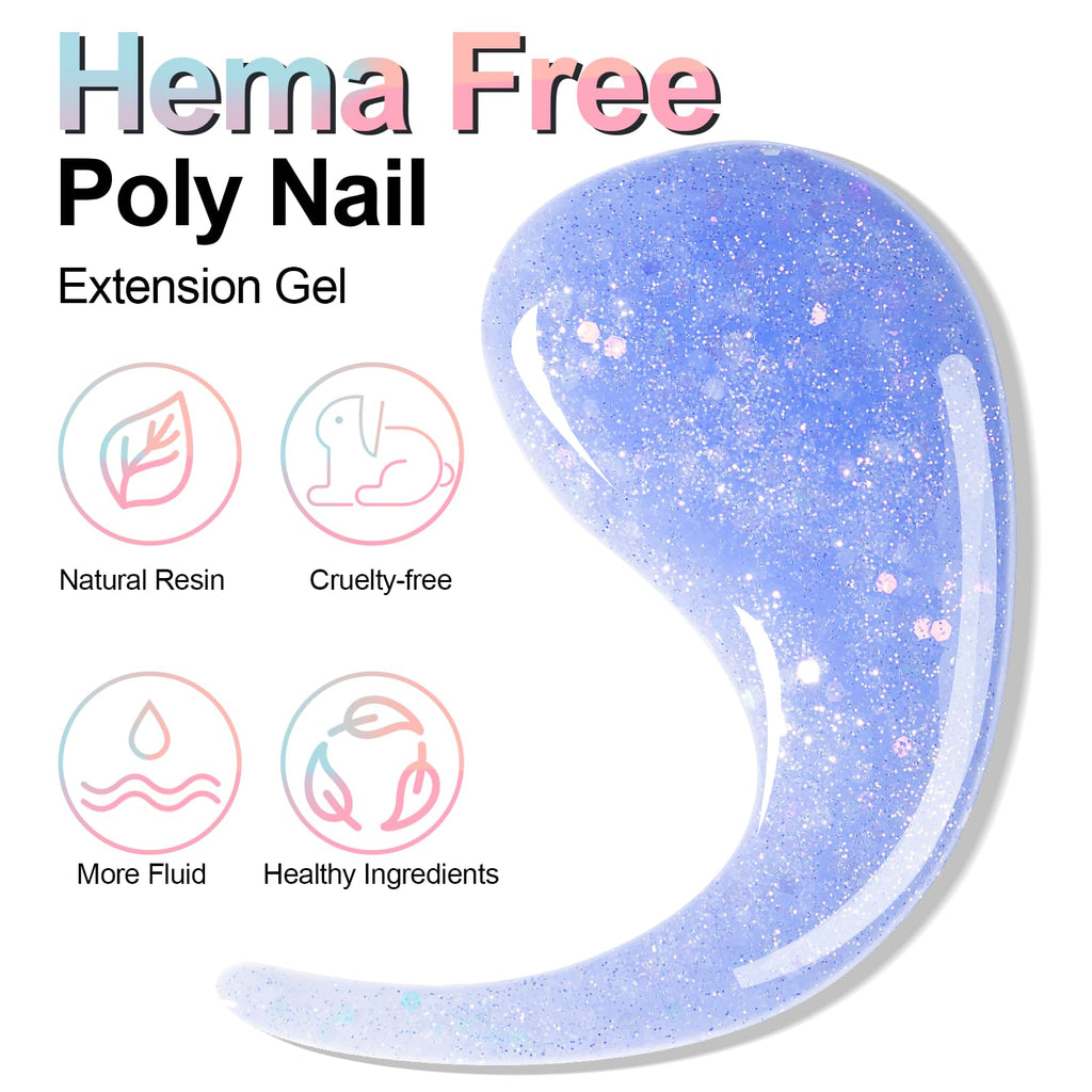 NXJ INFILILA Glitter Poly Nail Gel – Baby Blue Builder Gel (50ml) for DIY Nails