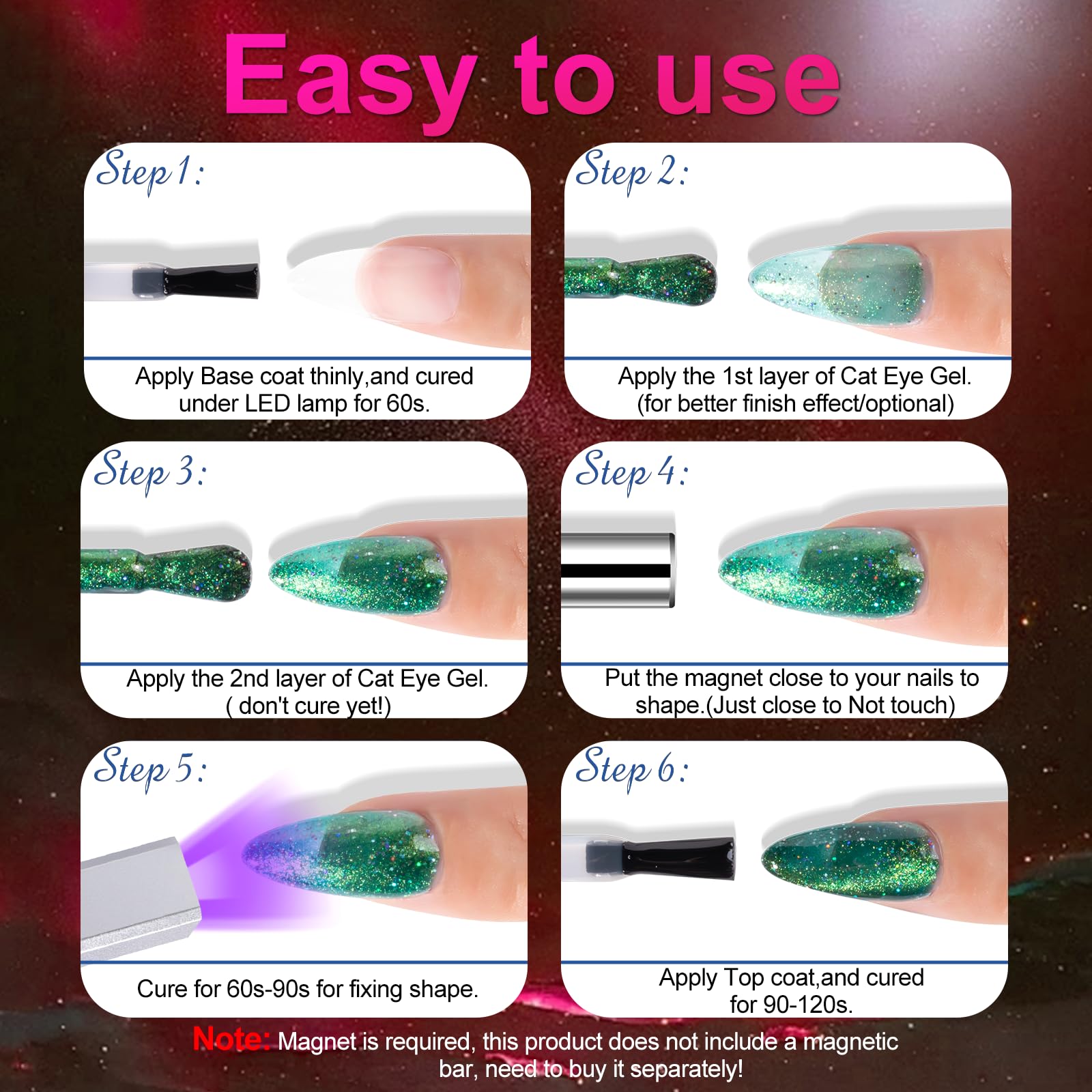 NXJ INFILILA Pink Cat Eye Gel Nail Polish | Galaxy Glow02 – Magnetic Holographic Glitter