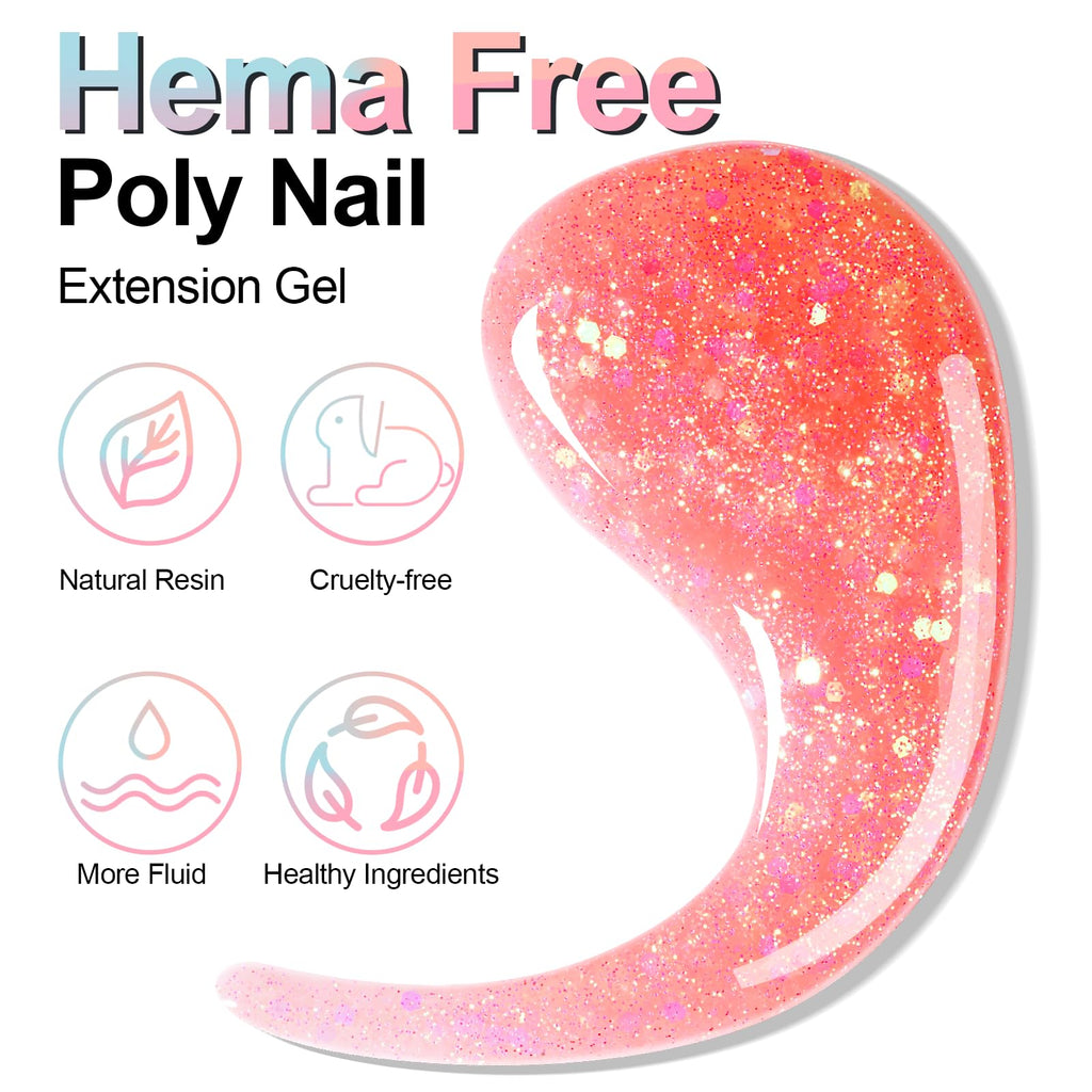 NXJ INFILILA Glitter Poly Nail Gel 50ml – Hot Pink Sparkle Builder Gel for UV/LED Nails | DIY Home Salon