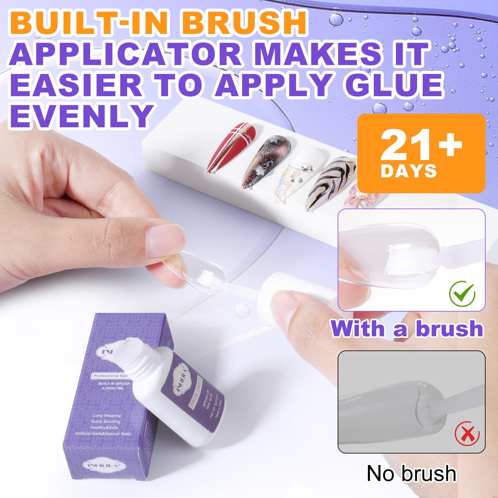 NXJ INFILILA Super Strong Nail Glue with Precision Brush – Quick Dry, 3-Pack 7ML