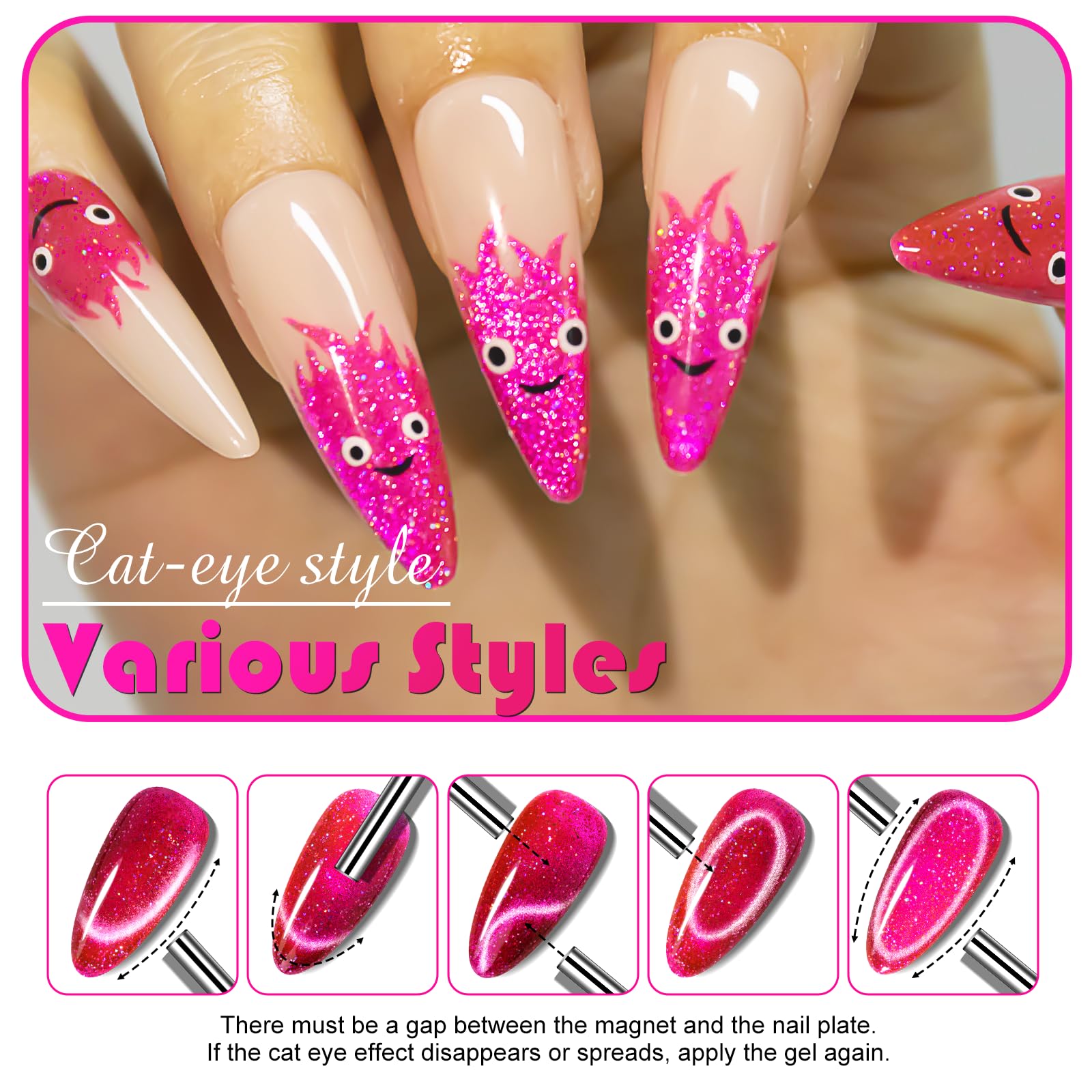 NXJ INFILILA Cat Eye Gel Polish Galaxy Glow01 – 15ML Magnetic Glitter Pink Nail Polish for Home Manicure