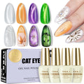 NXJ INFILILA Magnetic Cat Eye Gel Nail Polish Set – 4 x 15ml (Purple, Green, Silver, Orange) for LED/UV Lamps