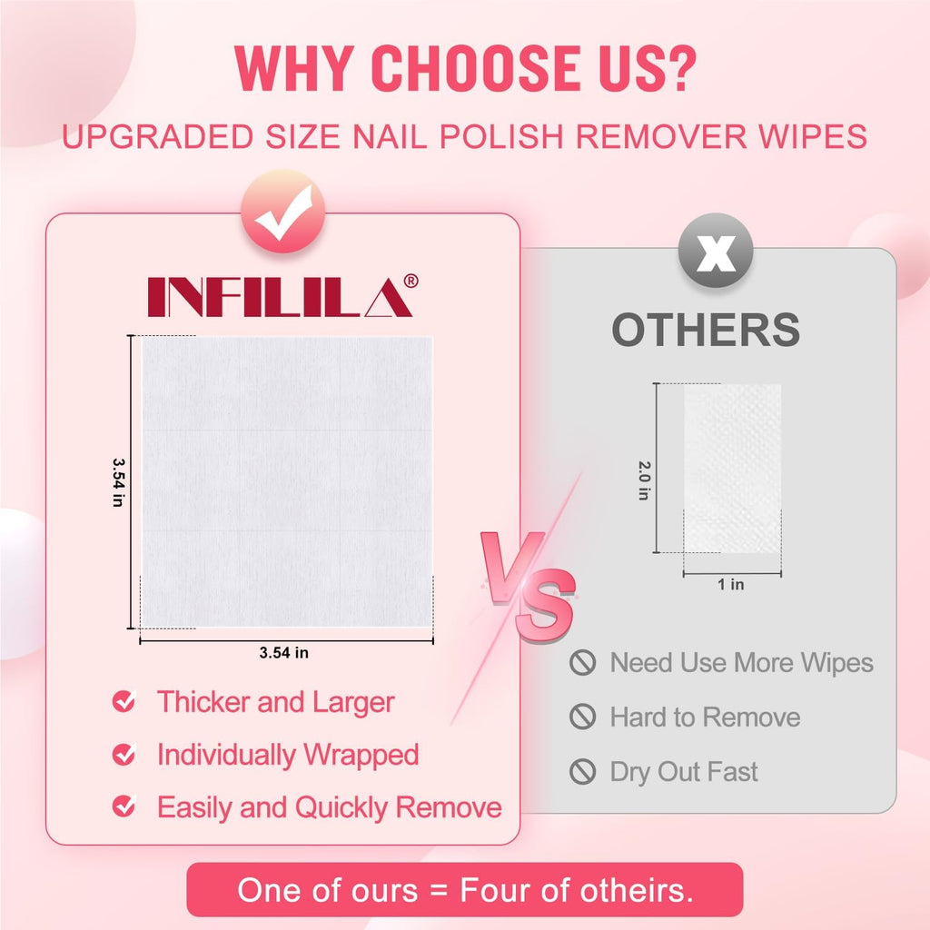 NXJ INFILILA Nail Polish Remover Pads – Jumbo 50-Piece Quick, Travel-Friendly Wipes for Home or Salon