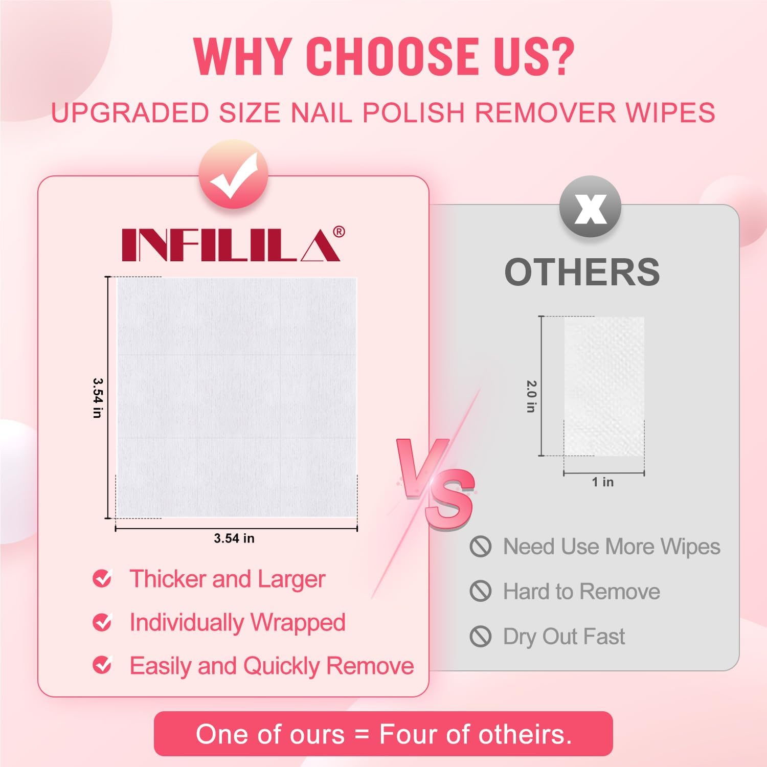 NXJ INFILILA Nail Polish Remover Pads – Jumbo 50-Piece Quick, Travel-Friendly Wipes for Home or Salon