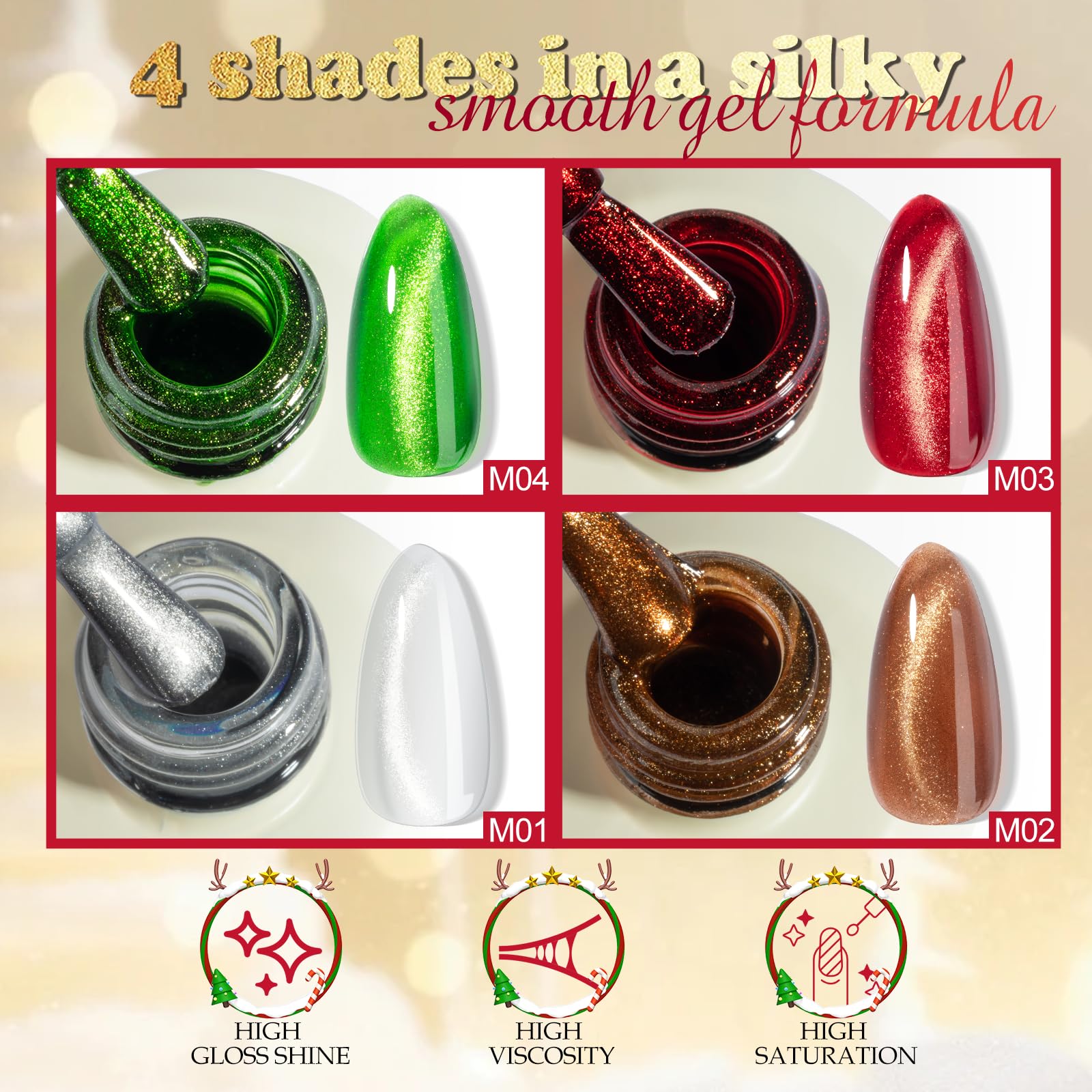 NXJ INFILILA Cat Eye Gel Nail Polish Set — 4 Colors, 15ml, Magnetic DIY Manicure