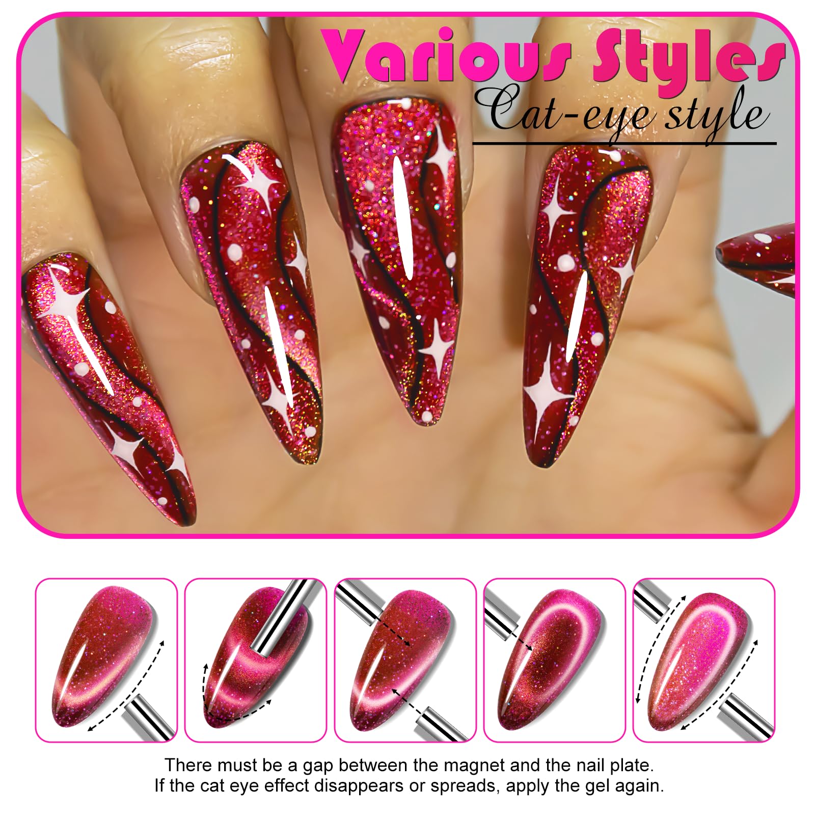 NXJ INFILILA Pink Cat Eye Gel Nail Polish | Galaxy Glow02 – Magnetic Holographic Glitter