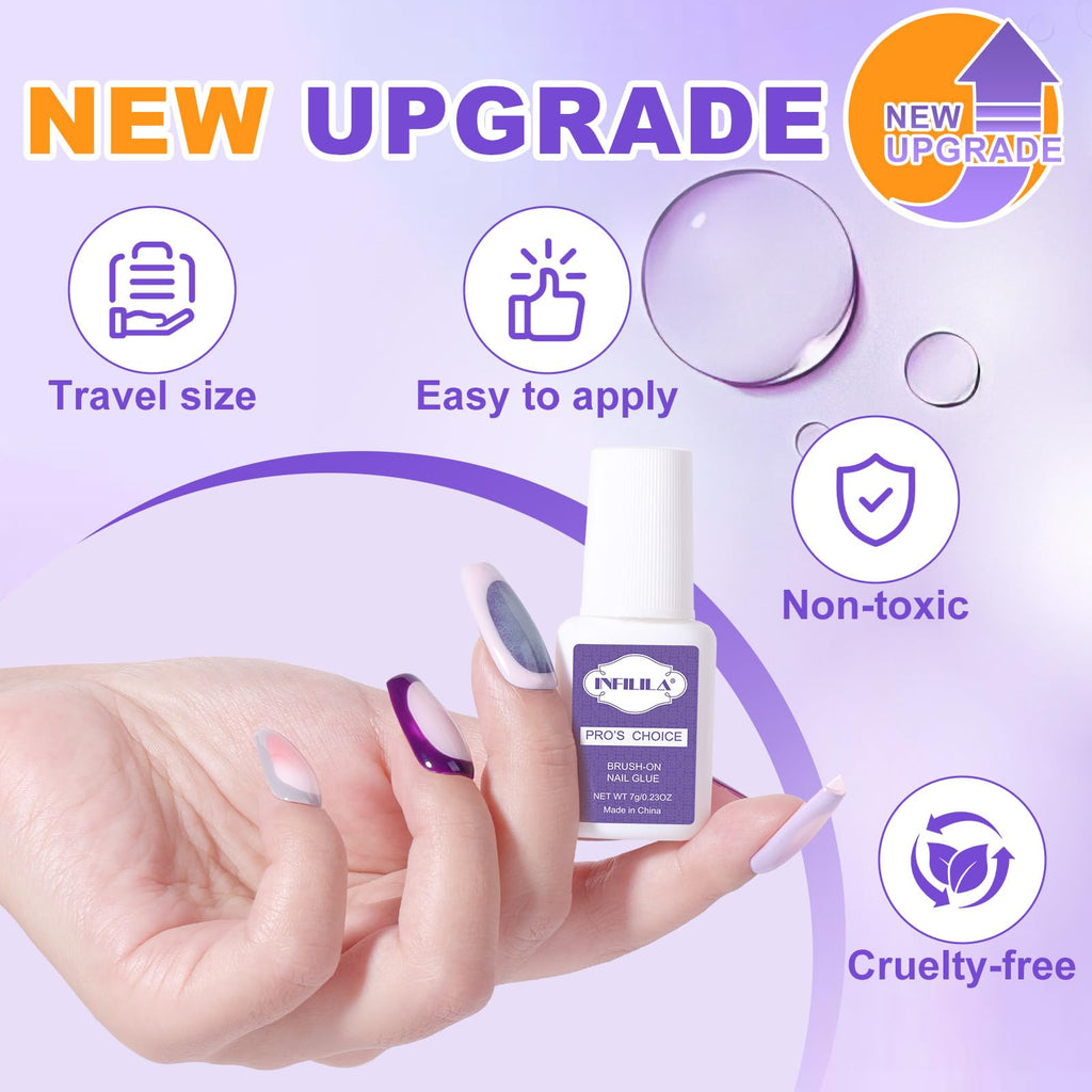 NXJ INFILILA Super Strong Nail Glue with Precision Brush – Quick Dry, 3-Pack 7ML