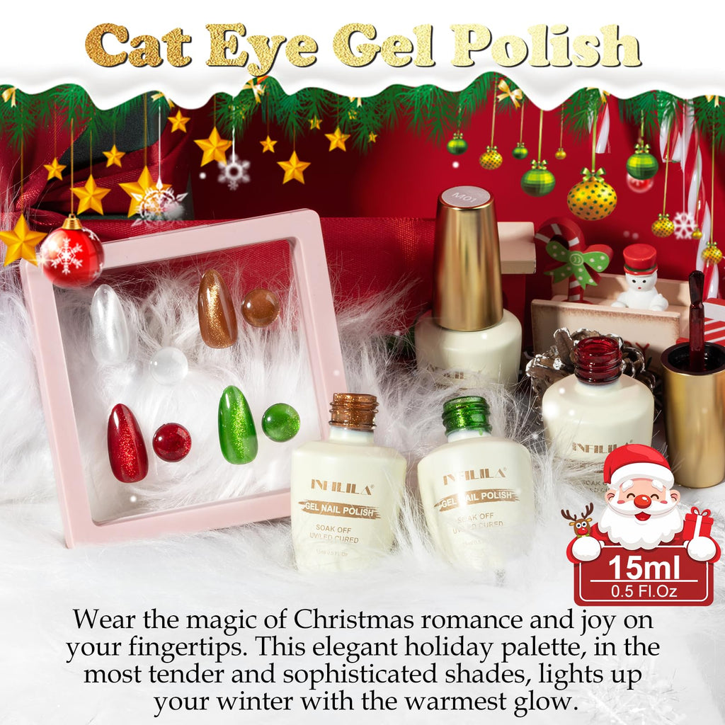 NXJ INFILILA Cat Eye Gel Nail Polish Set — 4 Colors, 15ml, Magnetic DIY Manicure