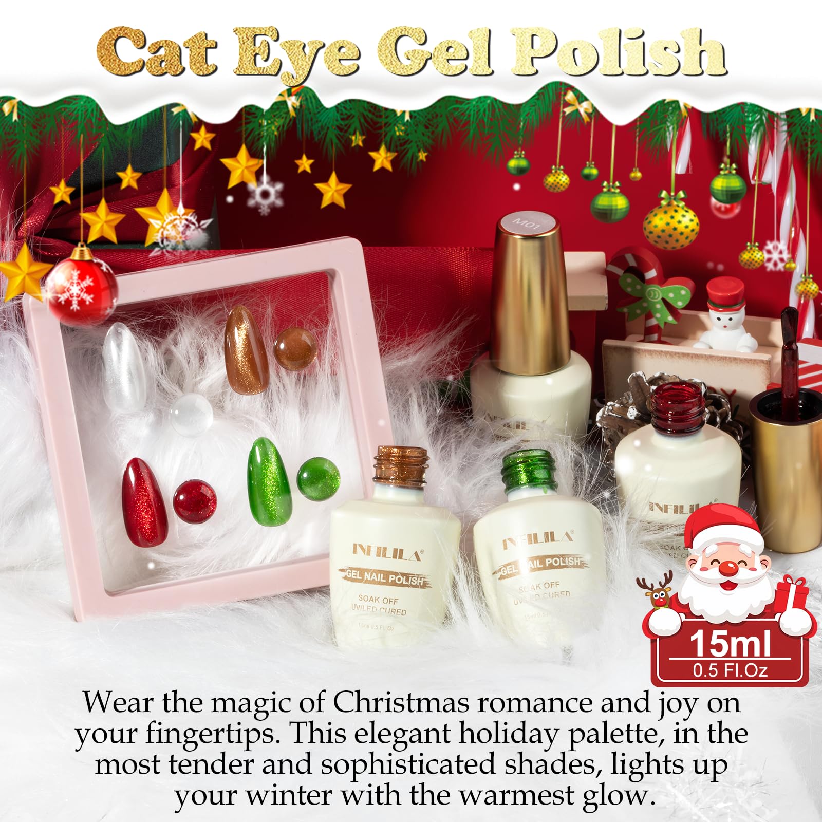NXJ INFILILA Cat Eye Gel Nail Polish Set — 4 Colors, 15ml, Magnetic DIY Manicure