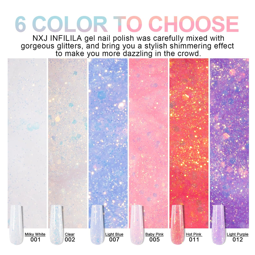 NXJ INFILILA Glitter Poly Nail Gel – Baby Blue Builder Gel (50ml) for DIY Nails