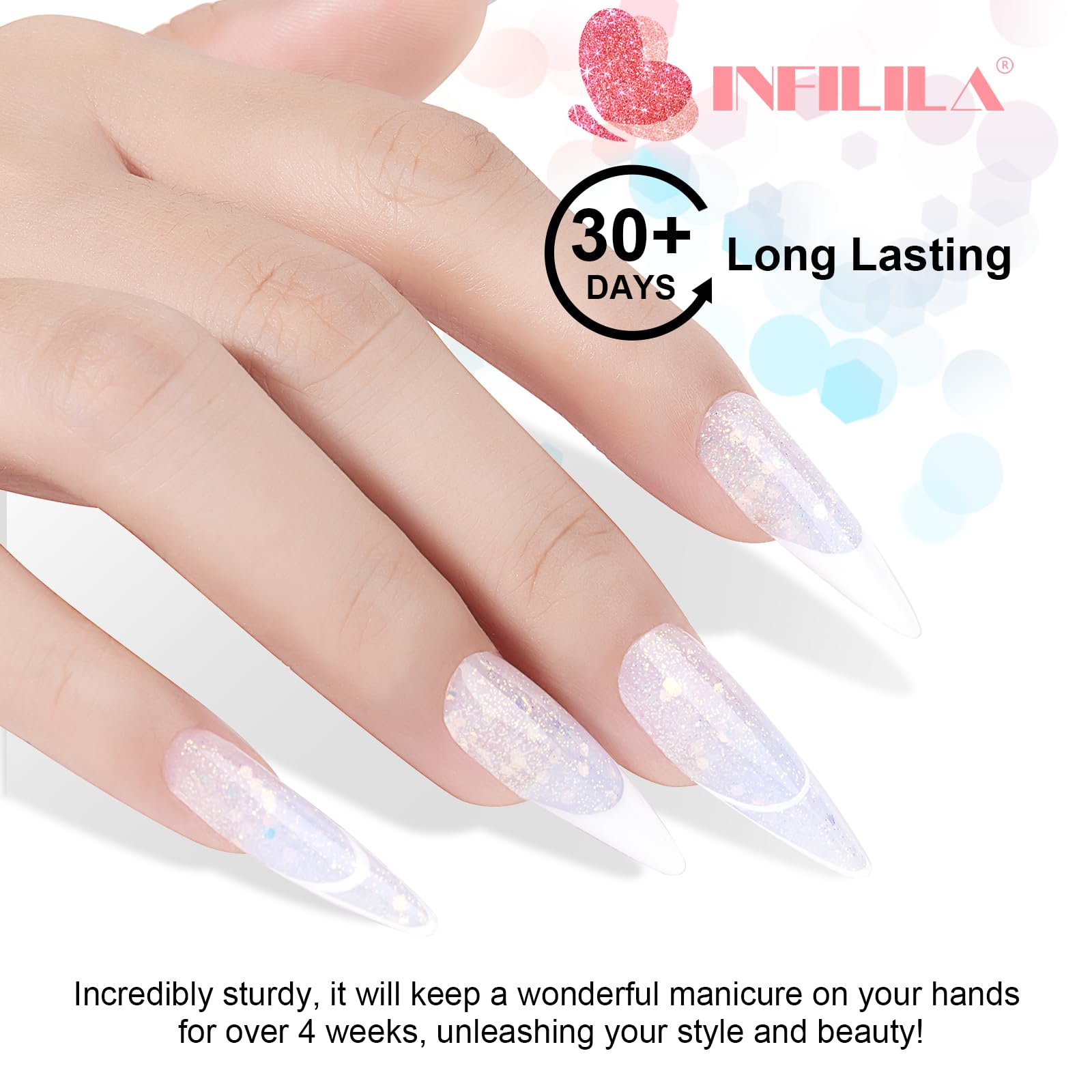 NXJ INFILILA Glitter Poly Nail Gel – Baby Blue Builder Gel (50ml) for DIY Nails