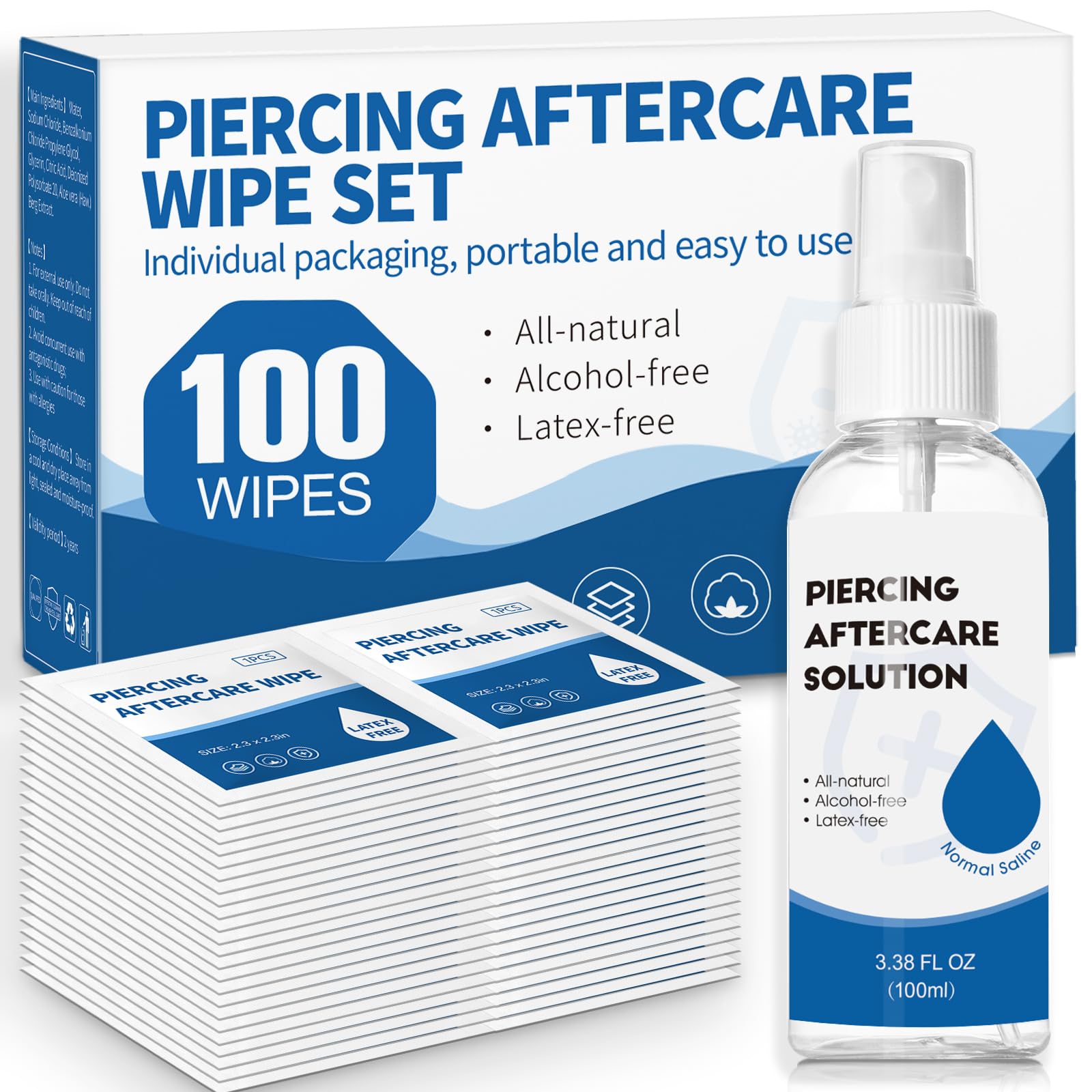 NXPPYY 2-in-1 Piercing Aftercare Spray & Wipes Kit — Gentle, Non-Greasy Saline Cleanser