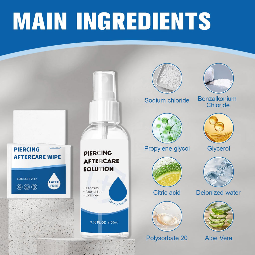 NXPPYY 2-in-1 Piercing Aftercare Spray & Wipes Kit — Gentle, Non-Greasy Saline Cleanser