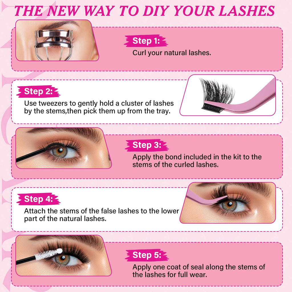 NYCAAR Lash Clusters 3D Effect Kit – 154pcs 200D D-Curl, 9-16mm Mix, DIY Lashes with Glue & Remover