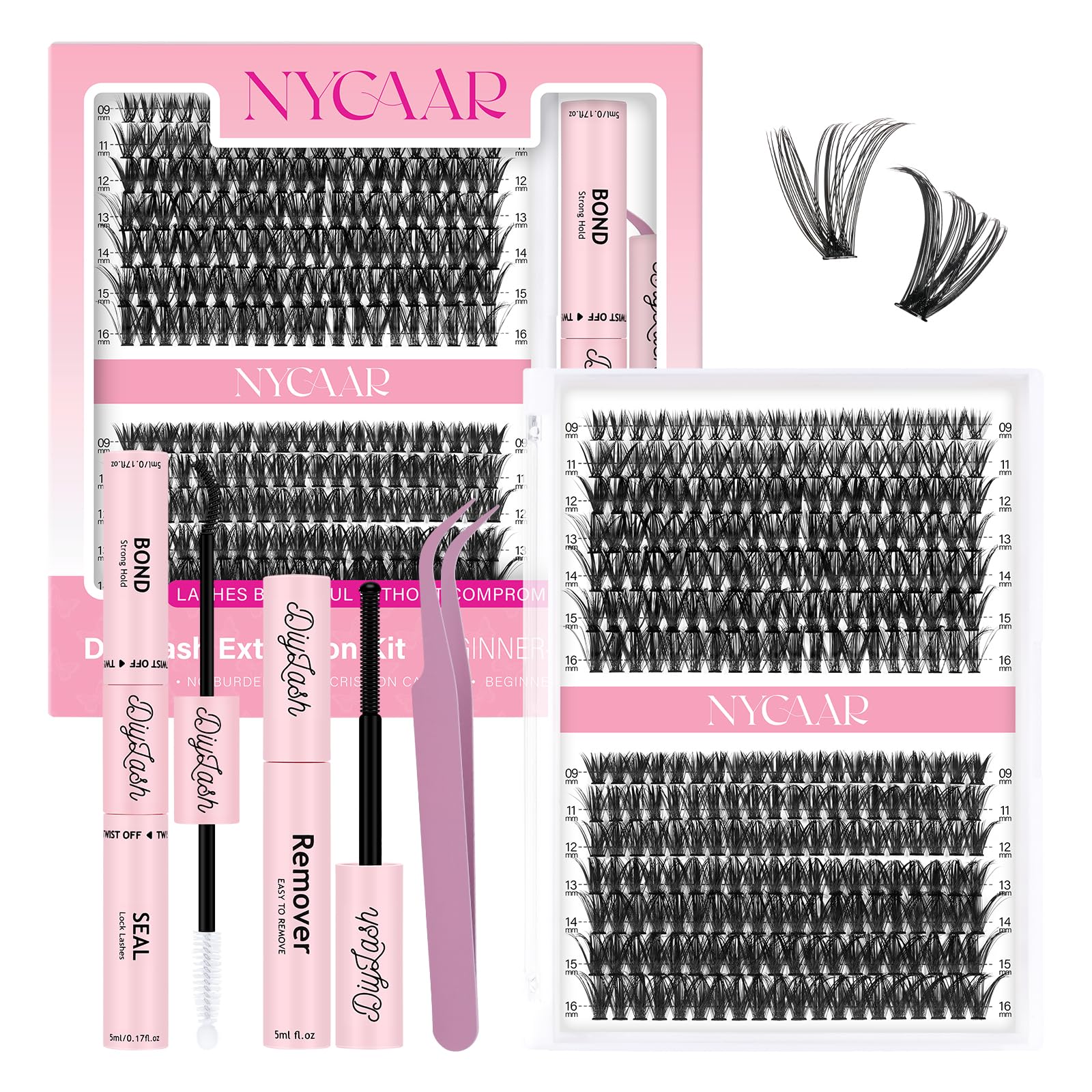 NYCAAR DIY Lash Extension Kit 280Pcs – 40D/50D Clusters, 9-16mm, Easy Application