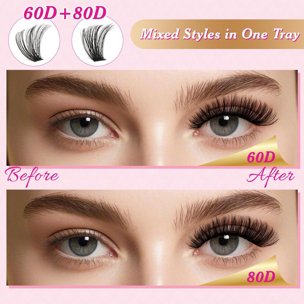 NYCAAR DIY Lash Extension Kit 280Pcs – 60D/80D Clusters, 0.07D Curl, 9–16mm Mix, Glue & Remover