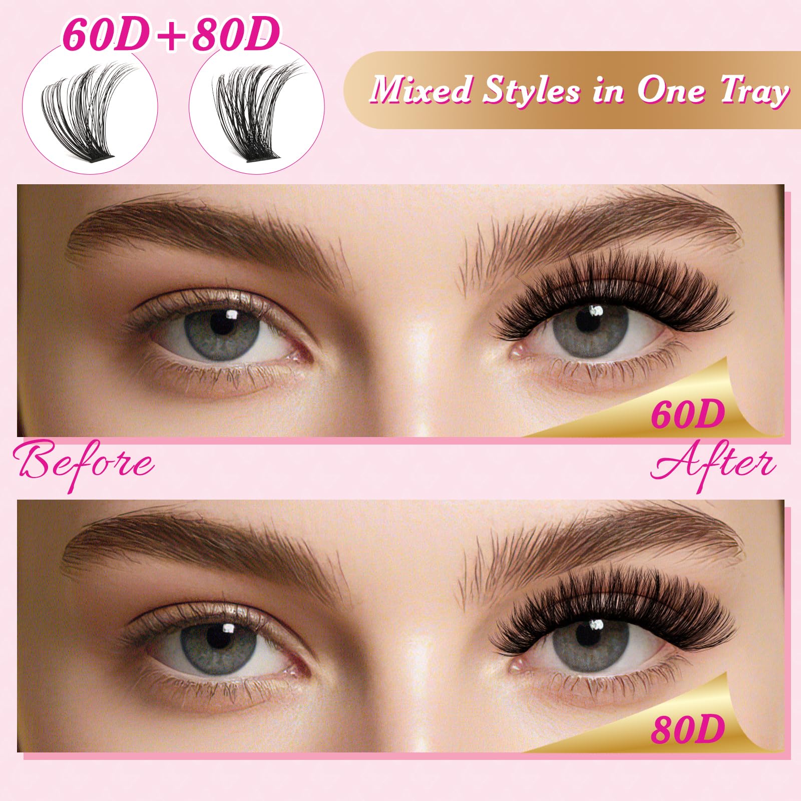 NYCAAR DIY Lash Extension Kit 280Pcs – 60D/80D Clusters, 0.07D Curl, 9–16mm Mix, Glue & Remover