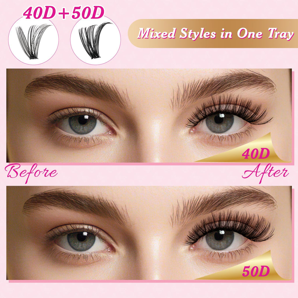 NYCAAR DIY Lash Extension Kit 280Pcs – 40D/50D Clusters, 9-16mm, Easy Application