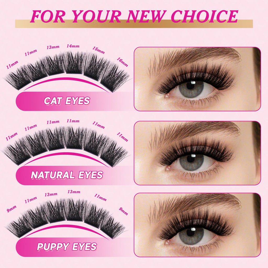 NYCAAR Lash Clusters 3D Effect Kit – 154pcs 200D D-Curl, 9-16mm Mix, DIY Lashes with Glue & Remover
