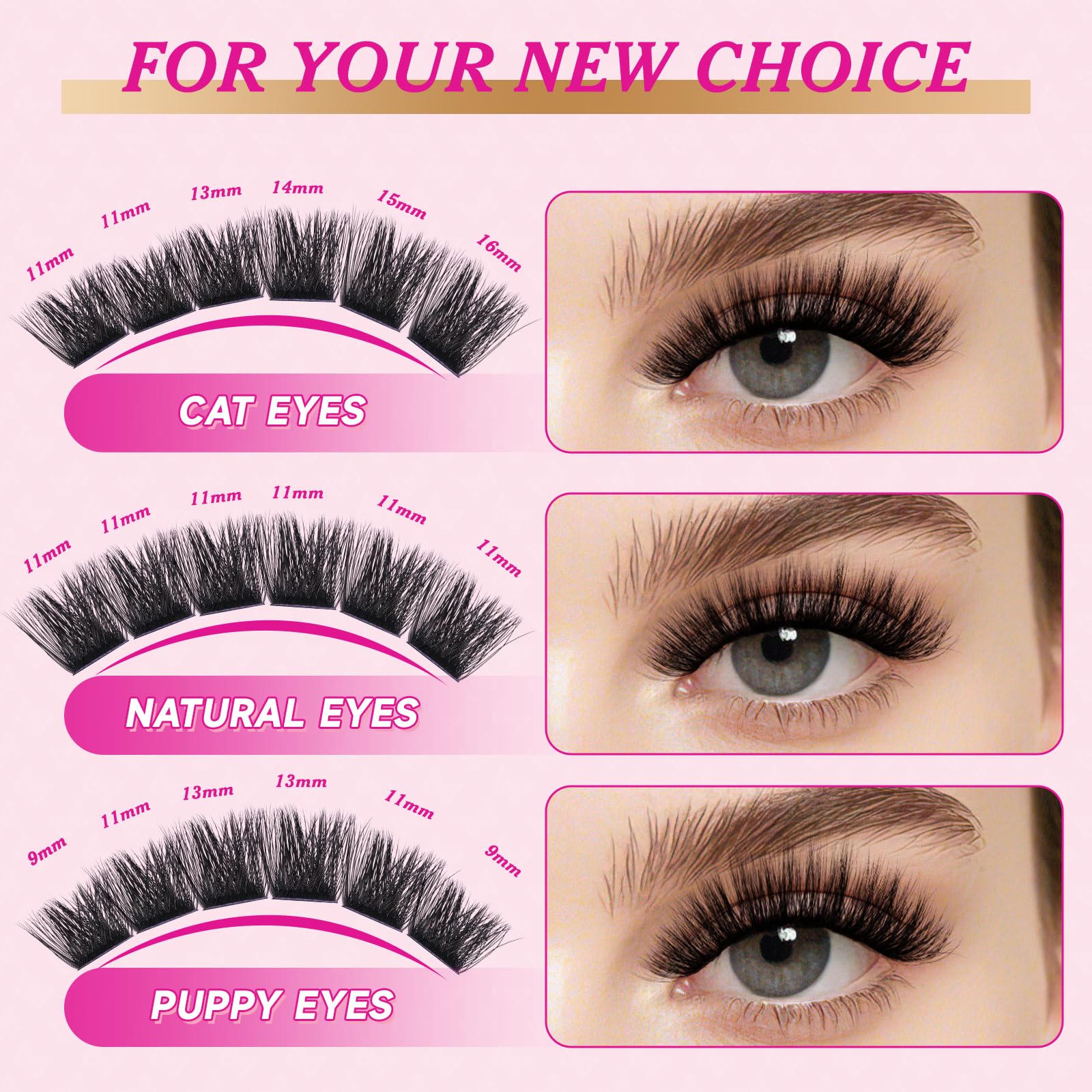 NYCAAR Lash Clusters 3D Effect Kit – 154pcs 200D D-Curl, 9-16mm Mix, DIY Lashes with Glue & Remover