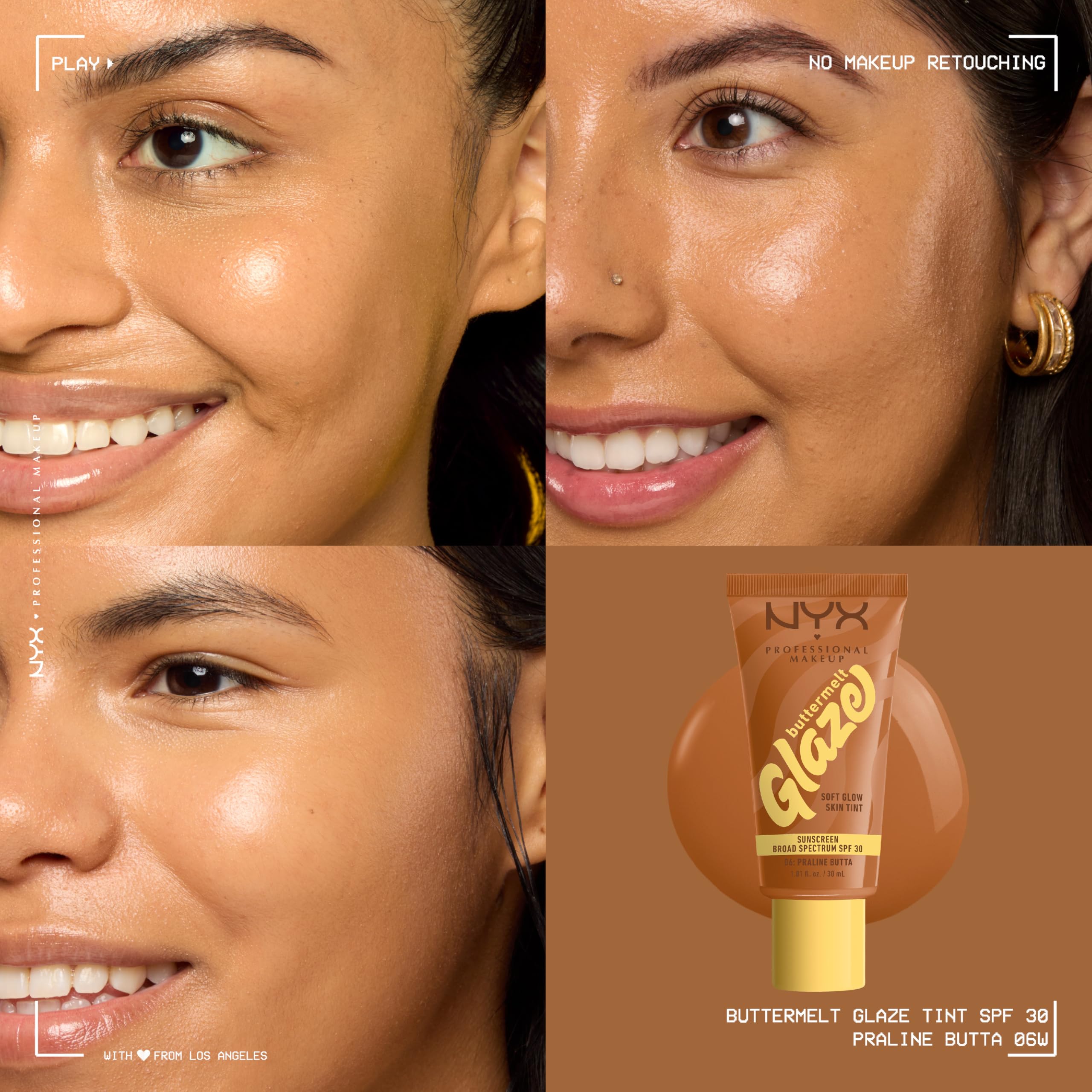 NYX PROFESSIONAL MAKEUP Buttermelt Glaze SPF 30 Skin Tint – 12HR Wear (Praline Butta)