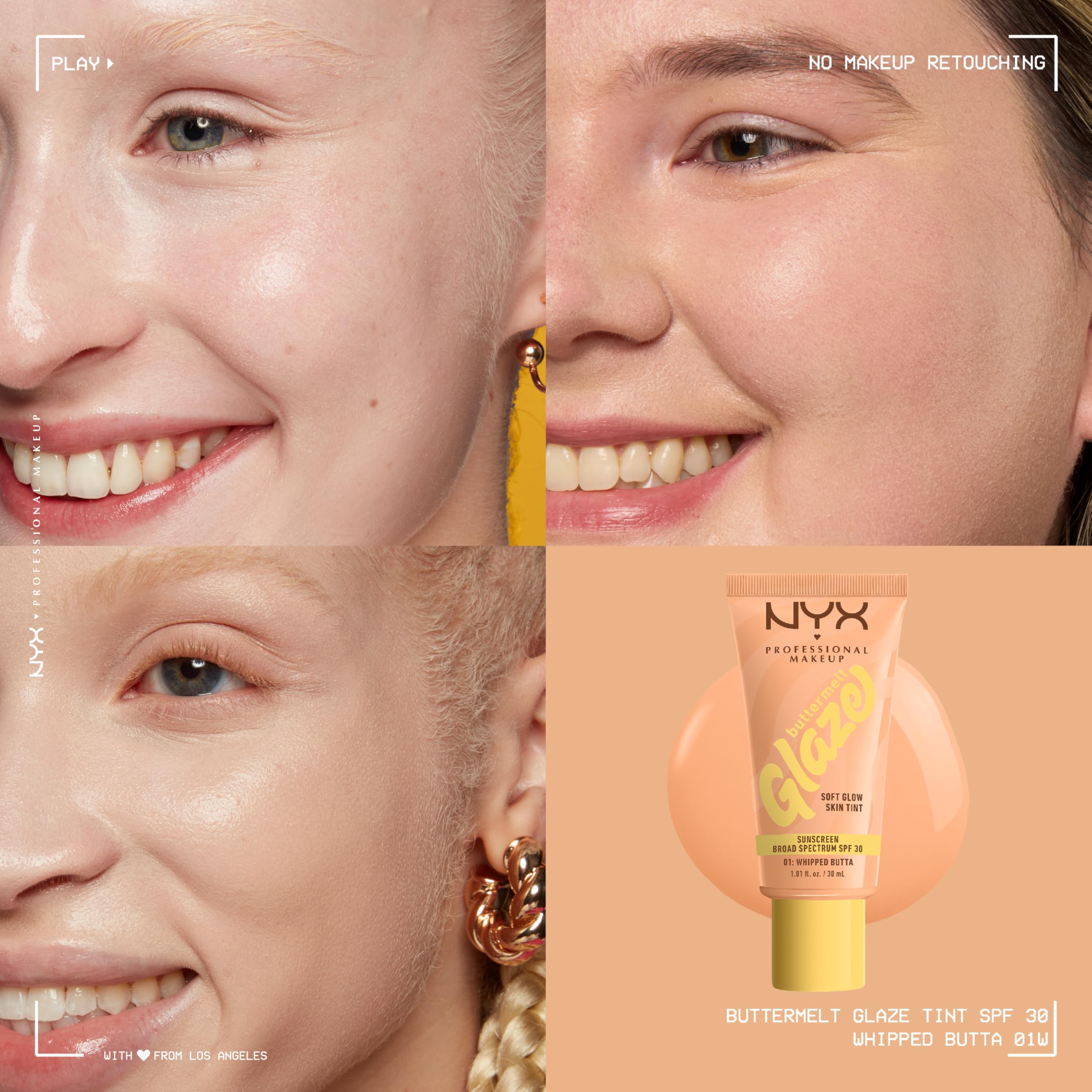 NYX PROFESSIONAL MAKEUP Buttermelt Glaze Soft Glow Skin Tint SPF 30 | 12HR Wear, 01 Whipped Butta