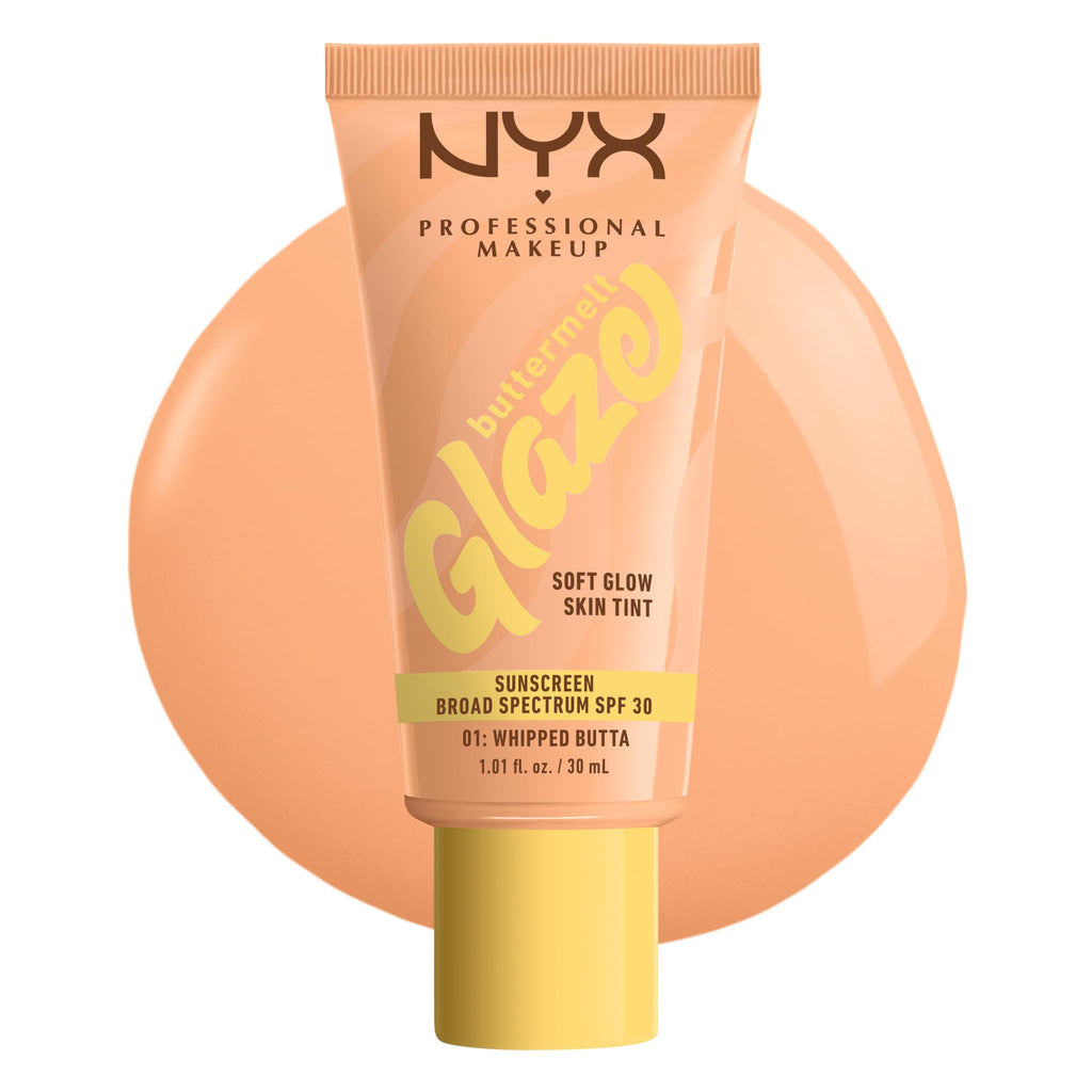 NYX PROFESSIONAL MAKEUP Buttermelt Glaze Soft Glow Skin Tint SPF 30 | 12HR Wear, 01 Whipped Butta