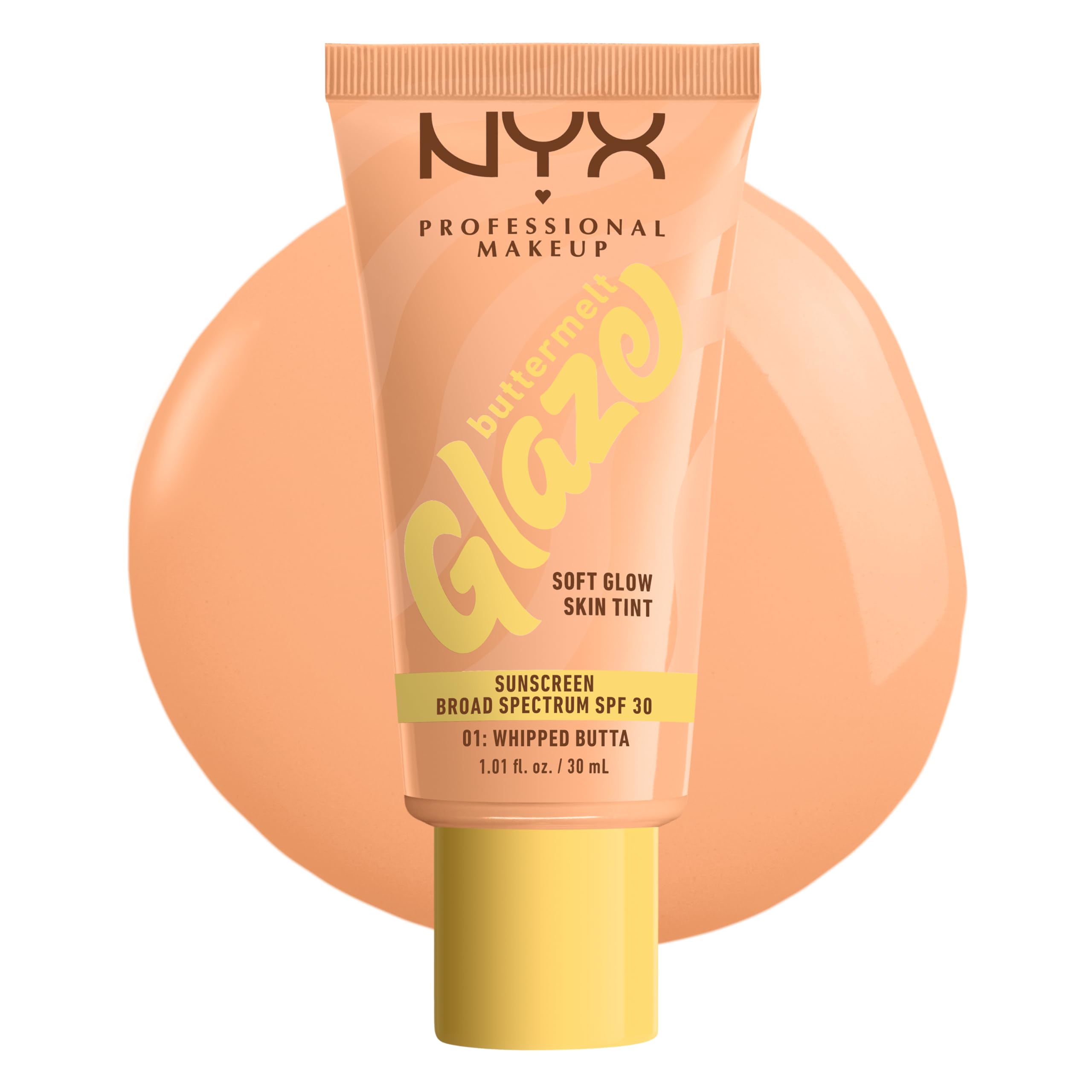 NYX PROFESSIONAL MAKEUP Buttermelt Glaze Soft Glow Skin Tint SPF 30 | 12HR Wear, 01 Whipped Butta