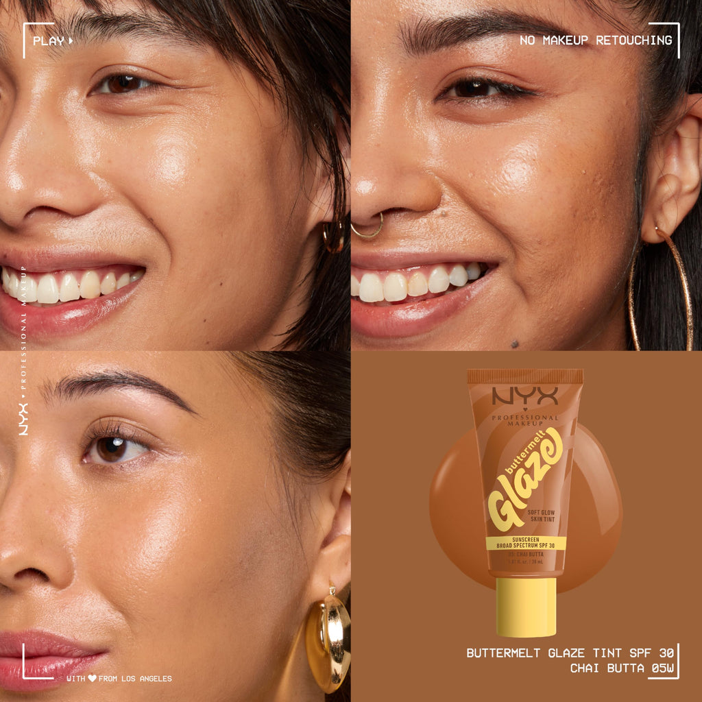 NYX PROFESSIONAL MAKEUP Buttermelt Glaze Skin Tint + SPF 30 – Up To 12HR Wear, 05 Chai Butta