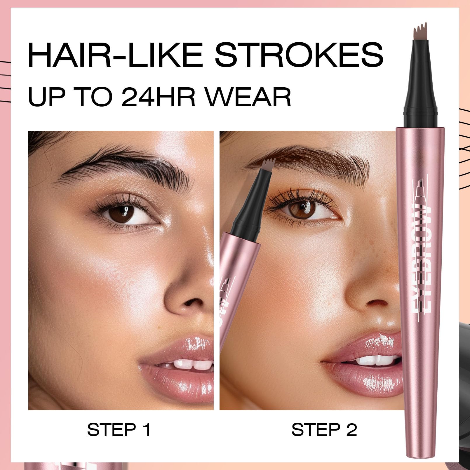NyxaraJH 4-Tip Eyebrow Pen with Brush - 24Hr Waterproof Microblading Effect, 6 Shades