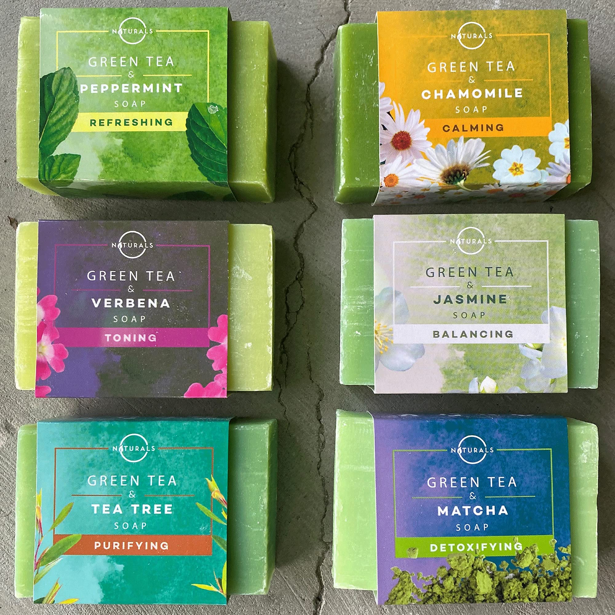 O NATURALS 100% Natural Bar Soap Gift Set – Green Tea Collection with Organic Oils & Essential Oils