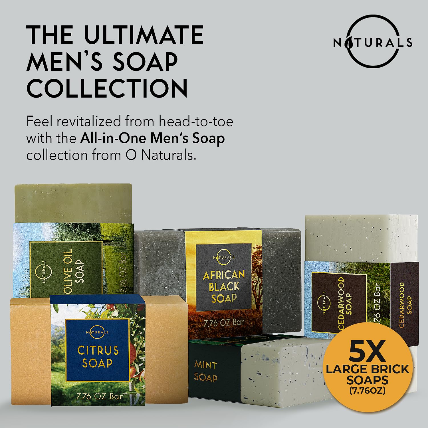 O Naturals 5PC Men's Soap Gift Set – Organic Exfoliating Bars for Men