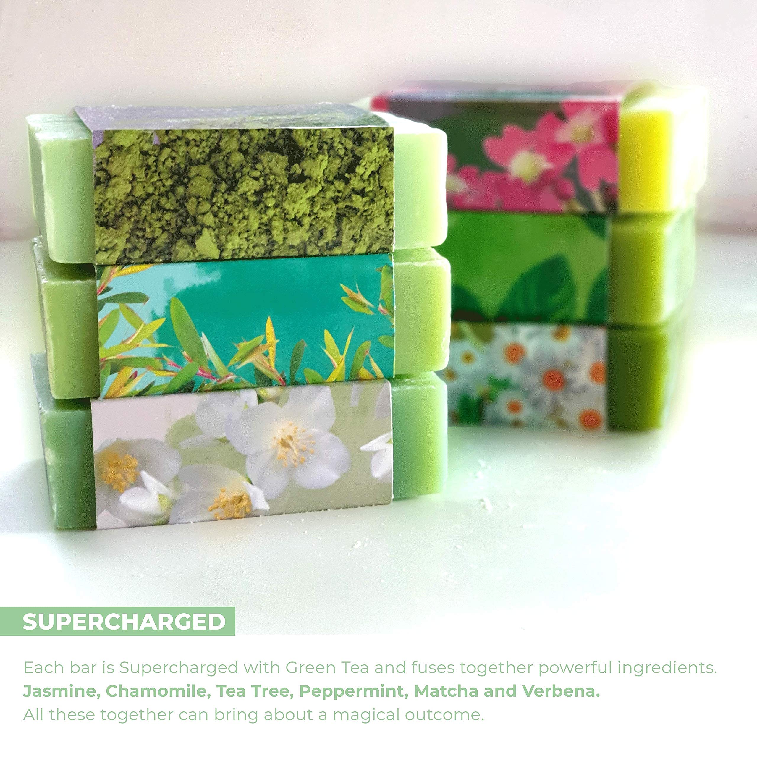 O NATURALS 100% Natural Bar Soap Gift Set – Green Tea Collection with Organic Oils & Essential Oils