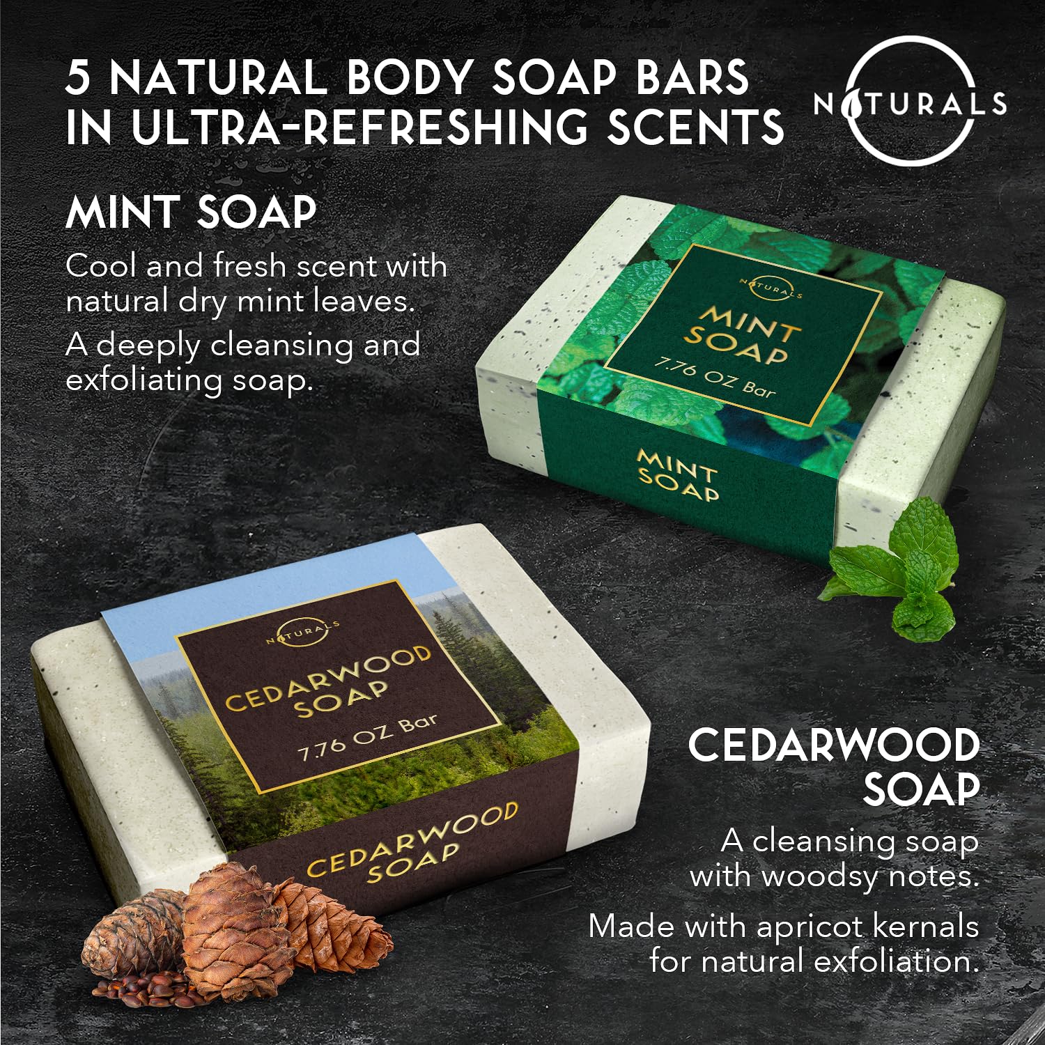 O Naturals 5PC Men's Soap Gift Set – Organic Exfoliating Bars for Men