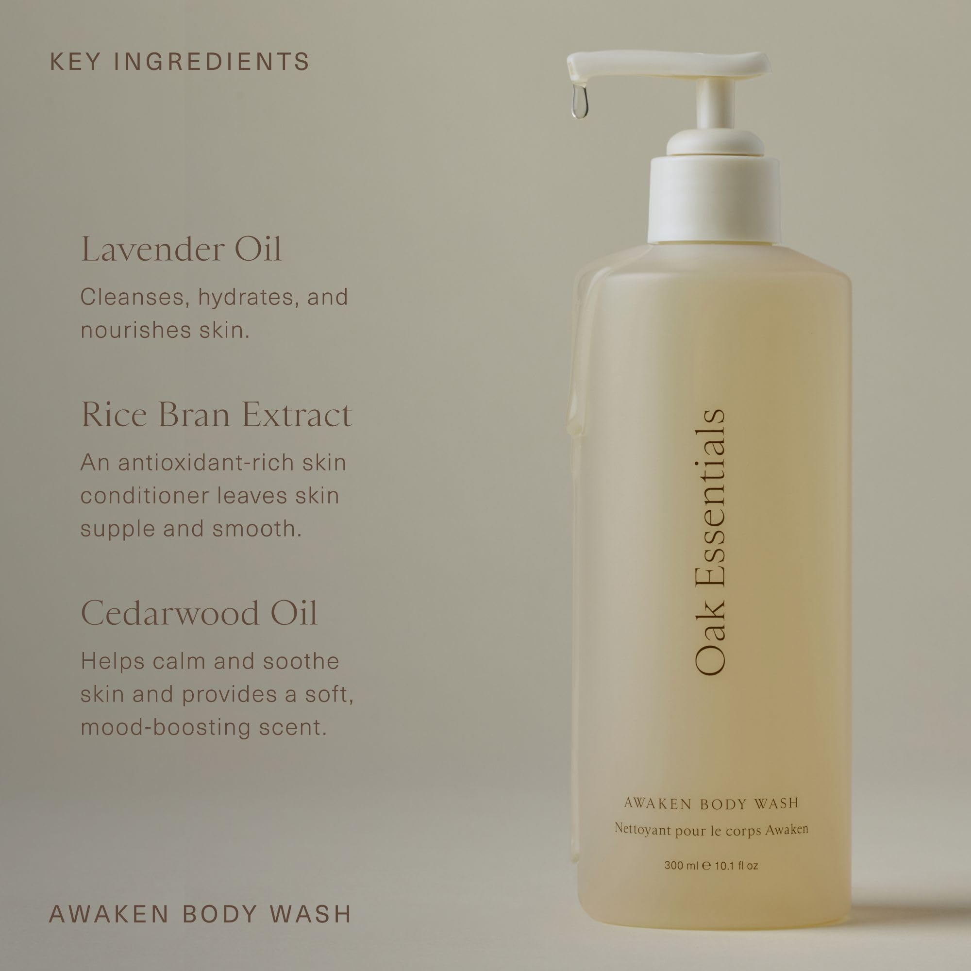 Oak Essentials Awaken Body Wash – Hydrating Shower Gel with Lavender, Cedarwood & Rice Bran Extract | 10.1 fl oz