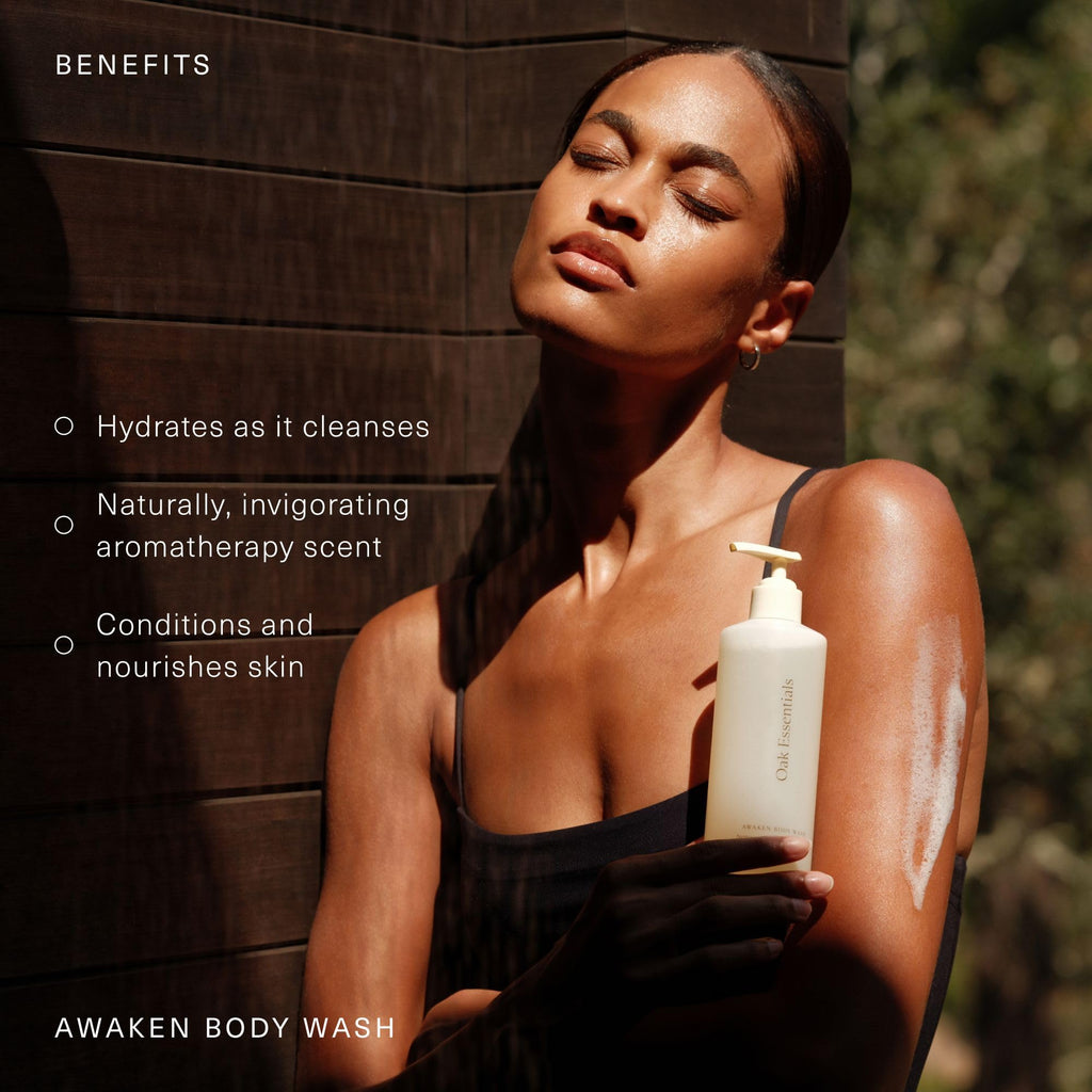 Oak Essentials Awaken Body Wash – Hydrating Shower Gel with Lavender, Cedarwood & Rice Bran Extract | 10.1 fl oz